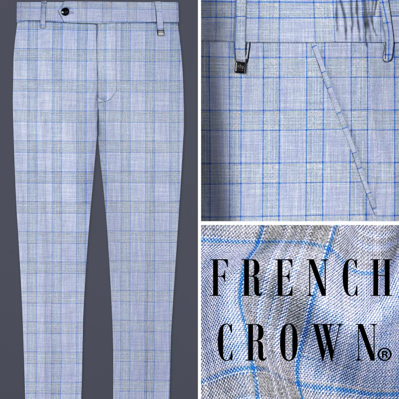 Slate Blue with Tapa Brown Plaid Wool Rich Pant sold by French Crown
