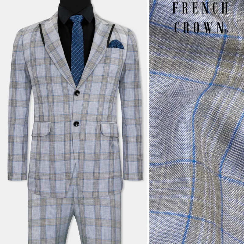 Slate Gray with Tapa Brown Plaid Wool Rich Designer Suit sold by French Crown