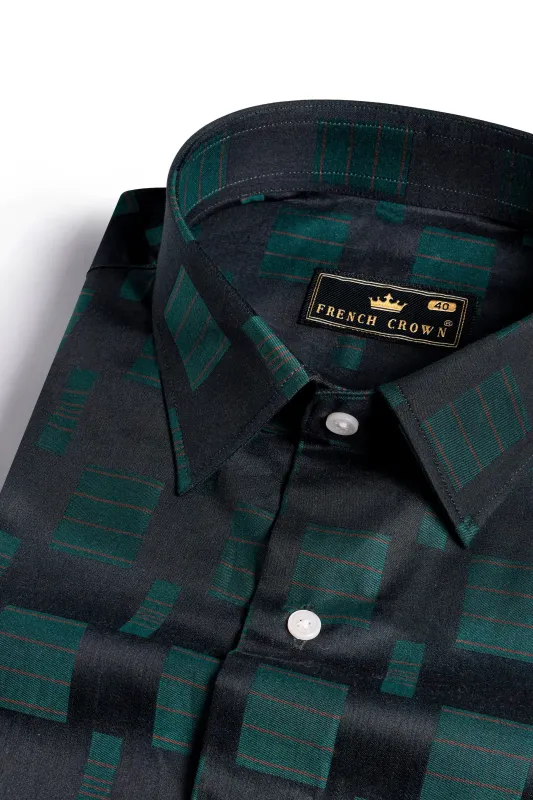 Jade Black and Gable Green Jacquard Textured Premium Giza Cotton Shirt sold by French Crown