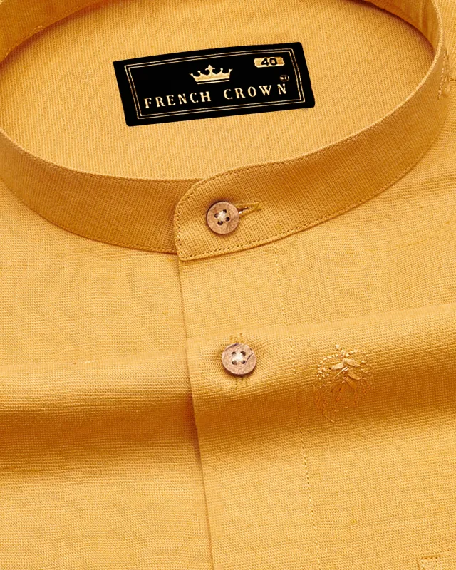 Tulip Tree Orange Textured Luxurious Linen Shirt sold by French Crown