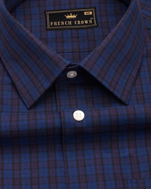 Cloud Burst Blue with Gunmetal Purple Checkered Premium Cotton Shirt sold by French Crown