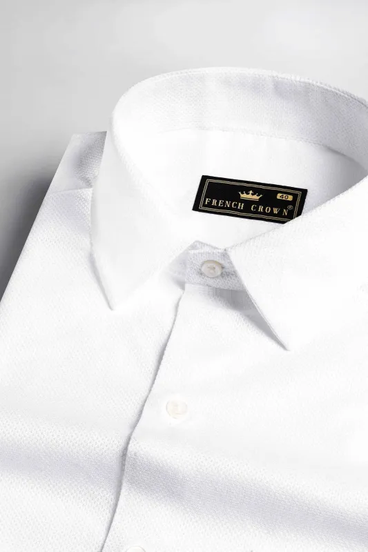 Bright White Dobby Textured Premium Giza Cotton Shirt sold by French Crown
