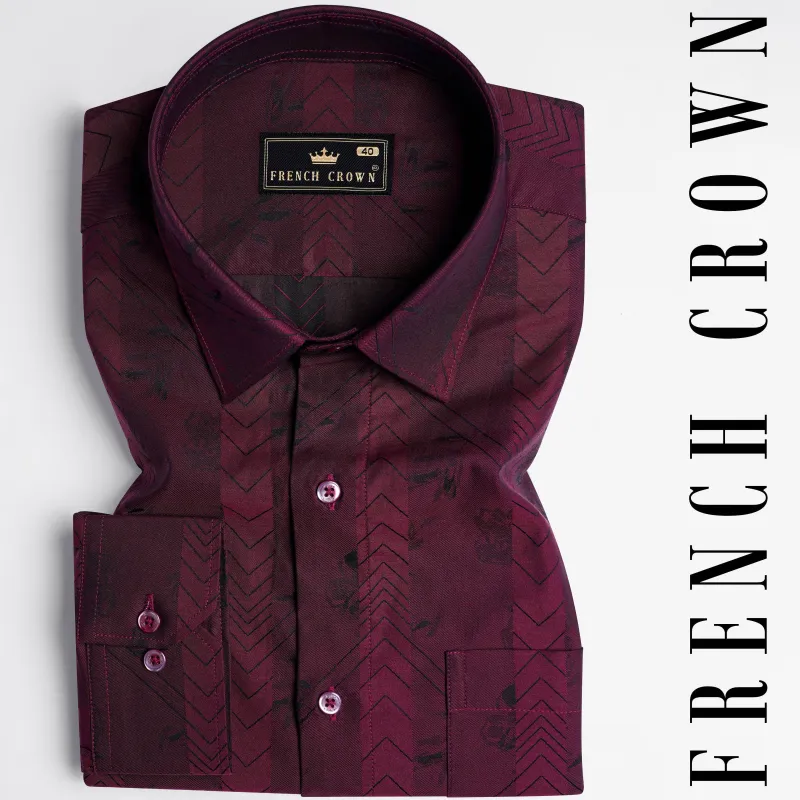Eclipse Maroon Jacquard Textured Premium Giza Cotton Shirt sold by French Crown