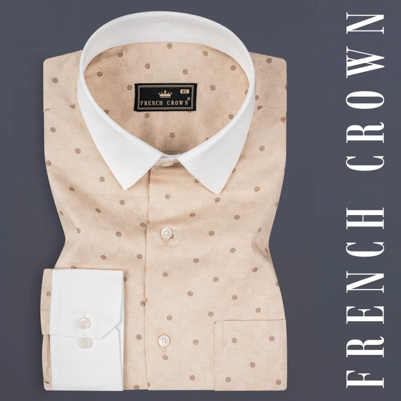 Ivory Cream Printed Subtle Sheen Super Soft Premium Cotton Shirt sold by French Crown