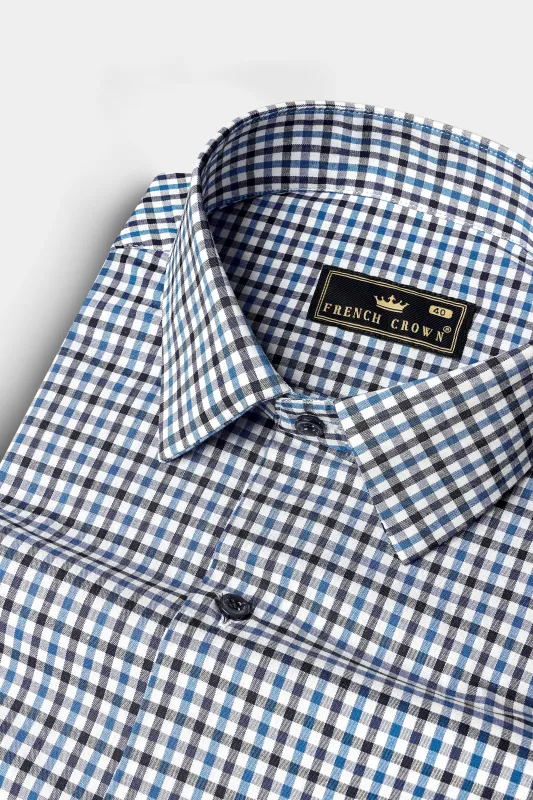 Calypso Blue And Bright White Checked Premium Giza Cotton Shirt sold by French Crown