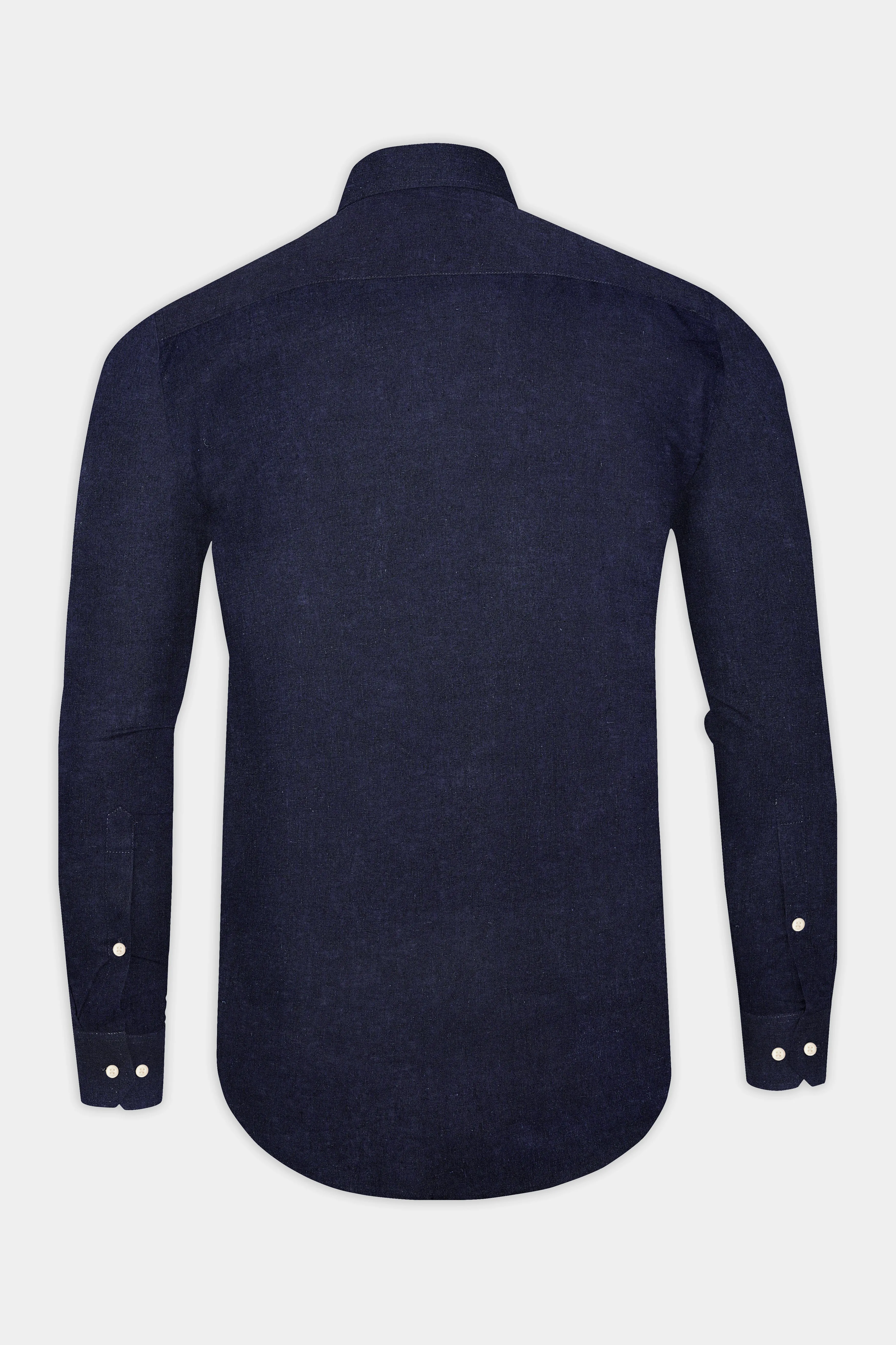 Millenium Blue Textured Luxurious Linen Shirt sold by French Crown product image thumbnail 5