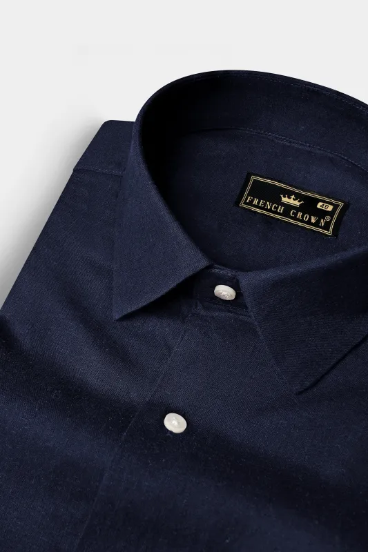 Millenium Blue Textured Luxurious Linen Shirt made by French Crown