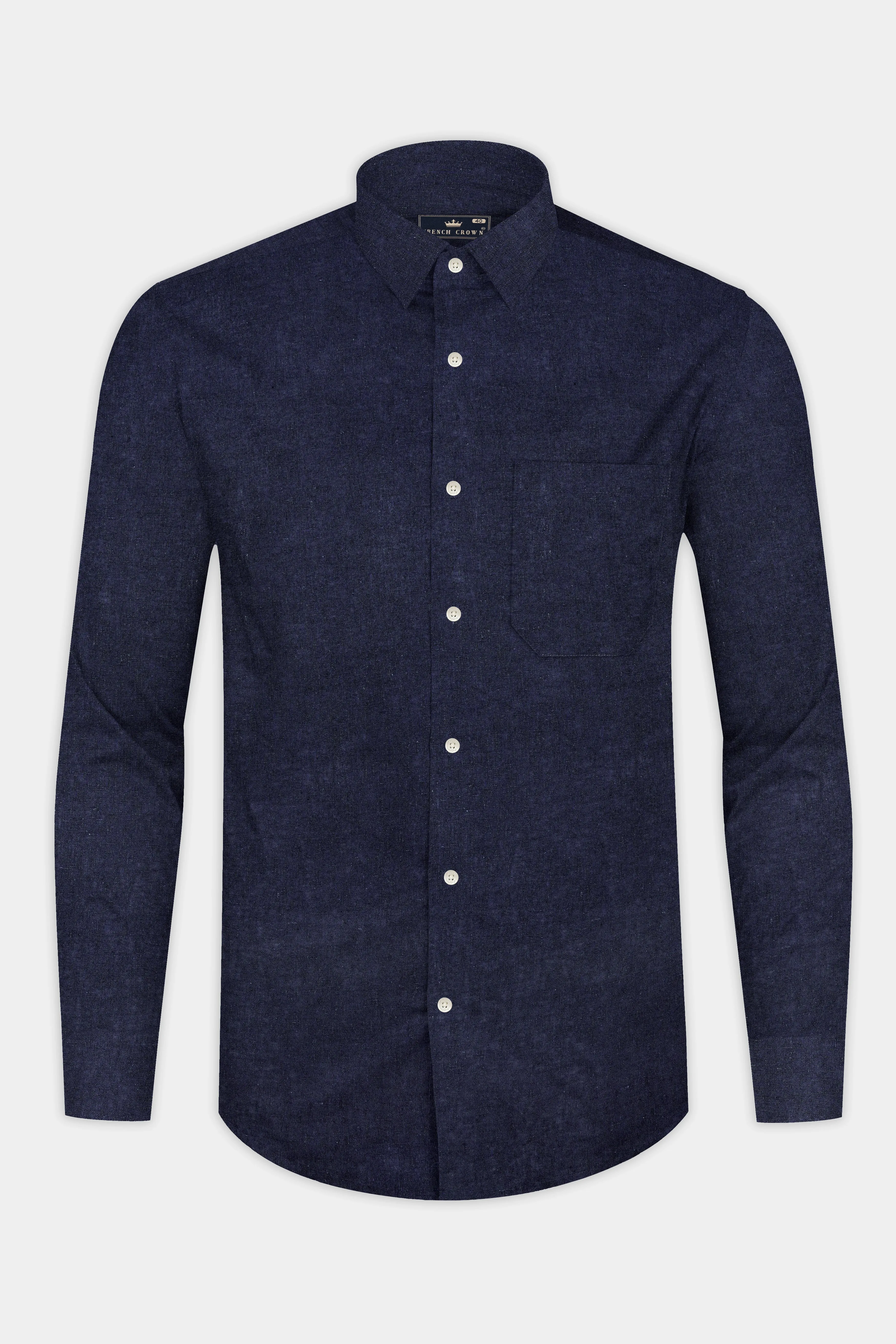 Millenium Blue Textured Luxurious Linen Shirt sold by French Crown product image thumbnail 4
