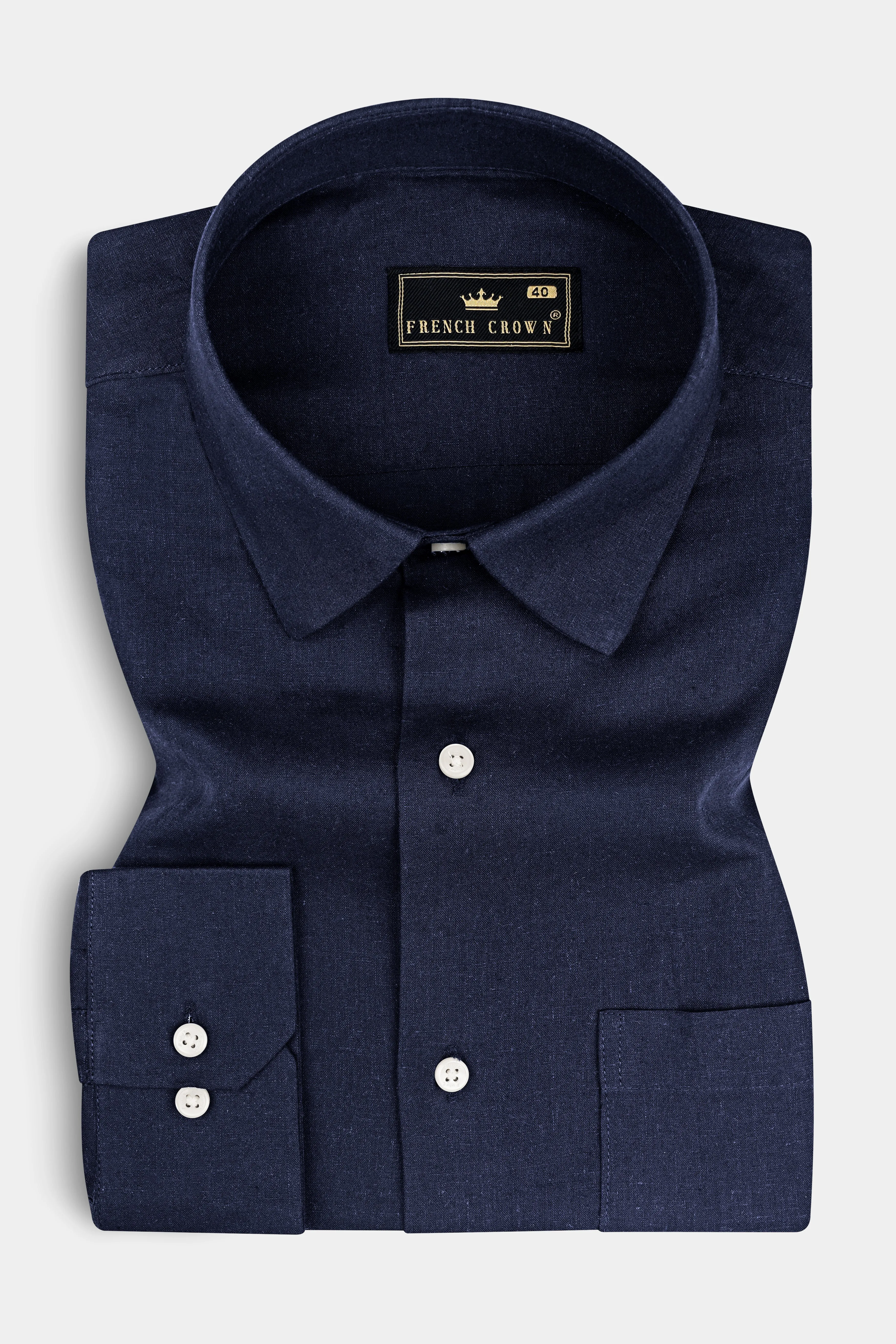Millenium Blue Textured Luxurious Linen Shirt sold by French Crown product image thumbnail 3