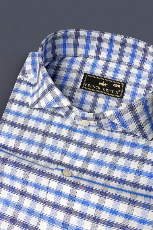 Marguerite Blue And Bright White Checked Dobby Textured Premium Giza Cotton Shirt sold by French Crown