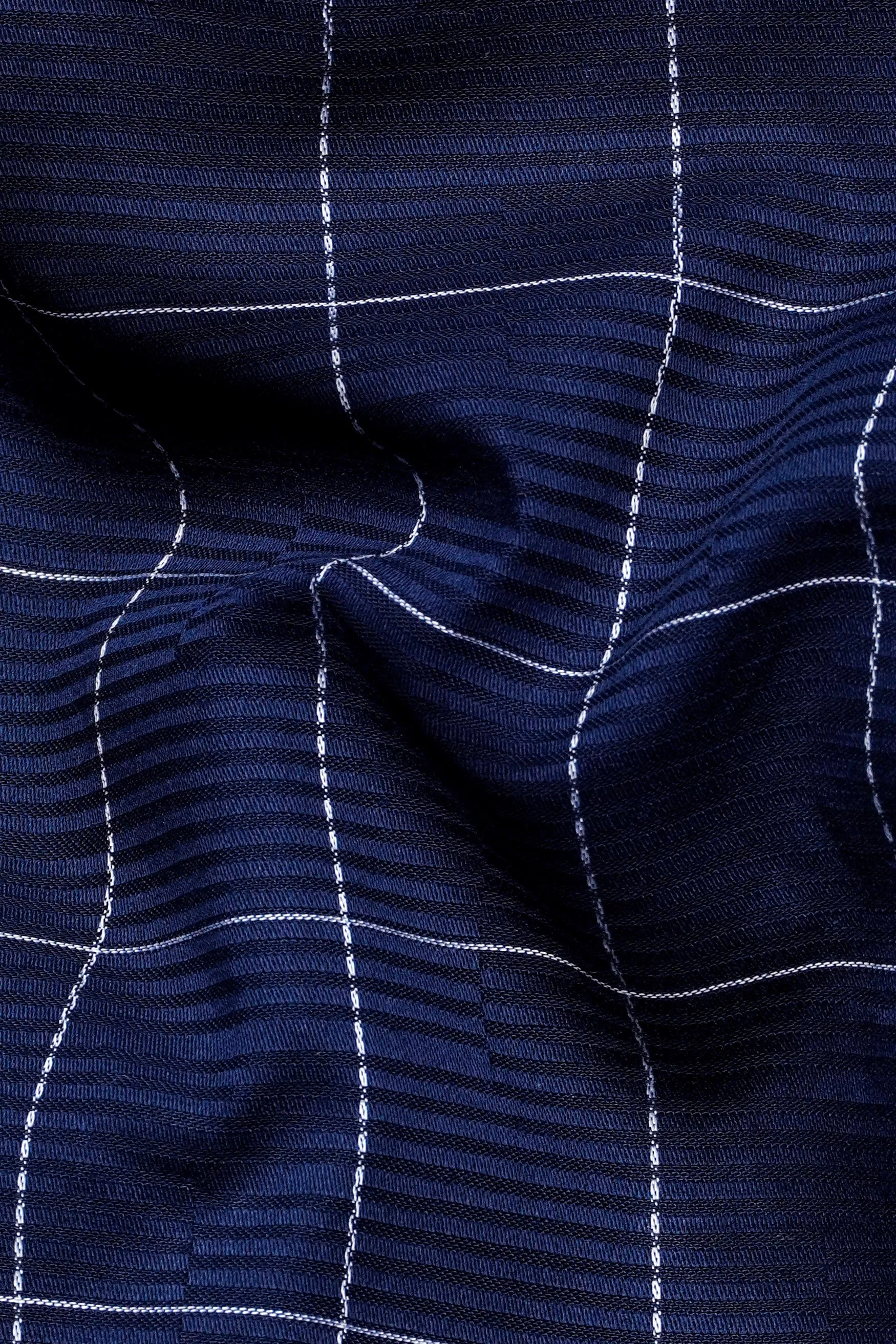 Midnight Blue Windowpane Dobby Textured Premium Giza Cotton Shirt sold by French Crown product image thumbnail 2