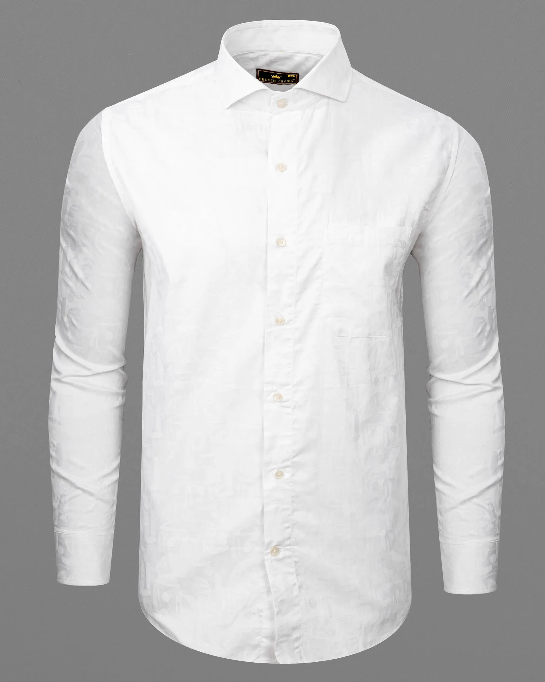 Milk White Jacquard Textured Premium Giza Cotton Shirt sold by French Crown product image thumbnail 5