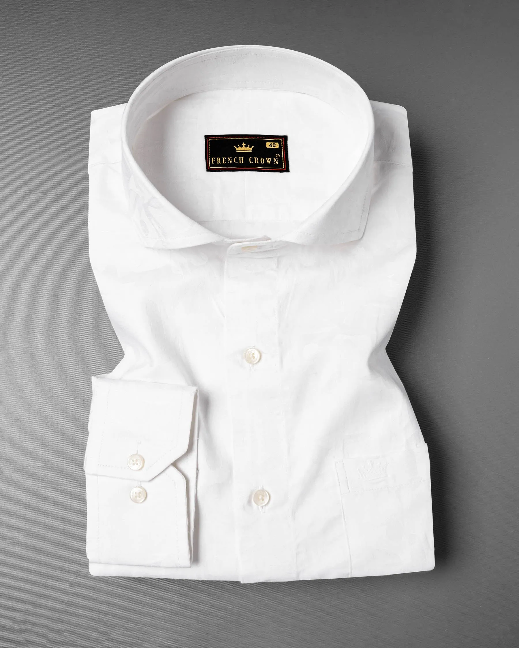Milk White Jacquard Textured Premium Giza Cotton Shirt sold by French Crown product image thumbnail 3