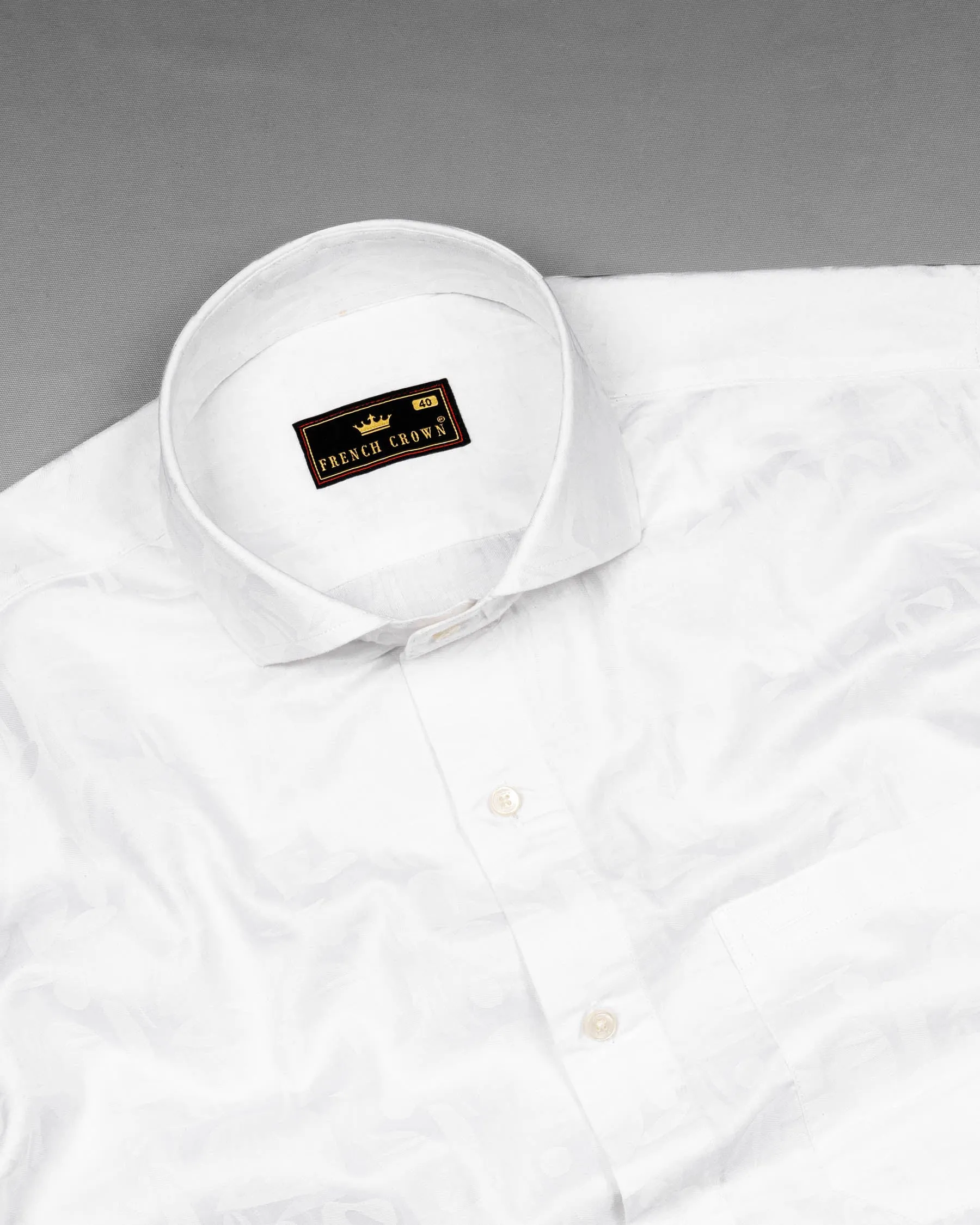 Milk White Jacquard Textured Premium Giza Cotton Shirt sold by French Crown product image thumbnail 4