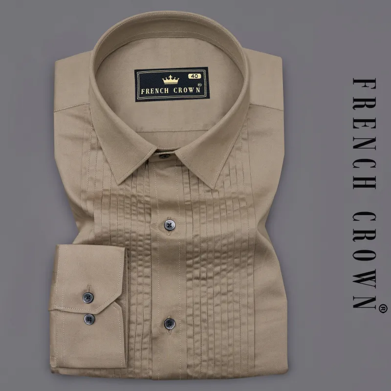 Arrowtown Brown Subtle Sheen Snake Pleated Super Soft Premium Cotton Tuxedo Shirt sold by French Crown