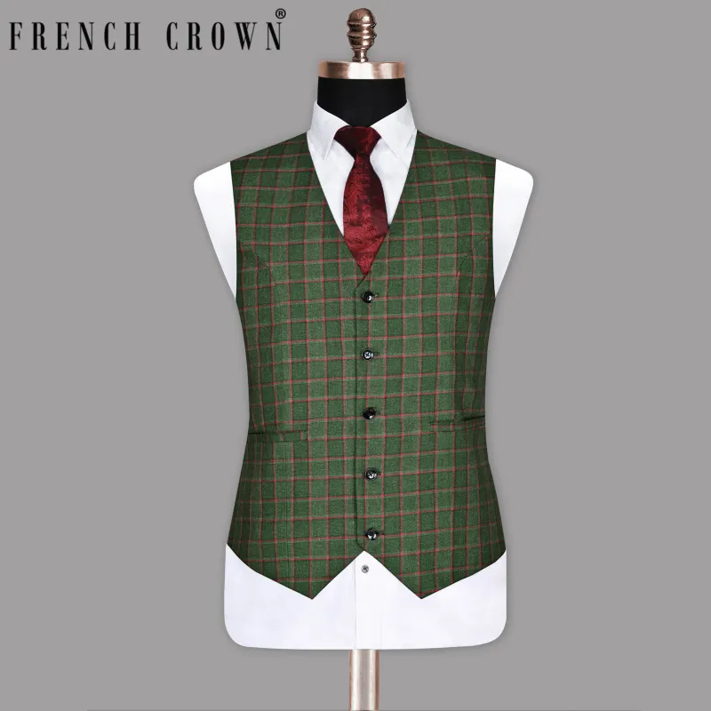 Hunter Green Windowpane Luxurious Linen  Waistcoat sold by French Crown