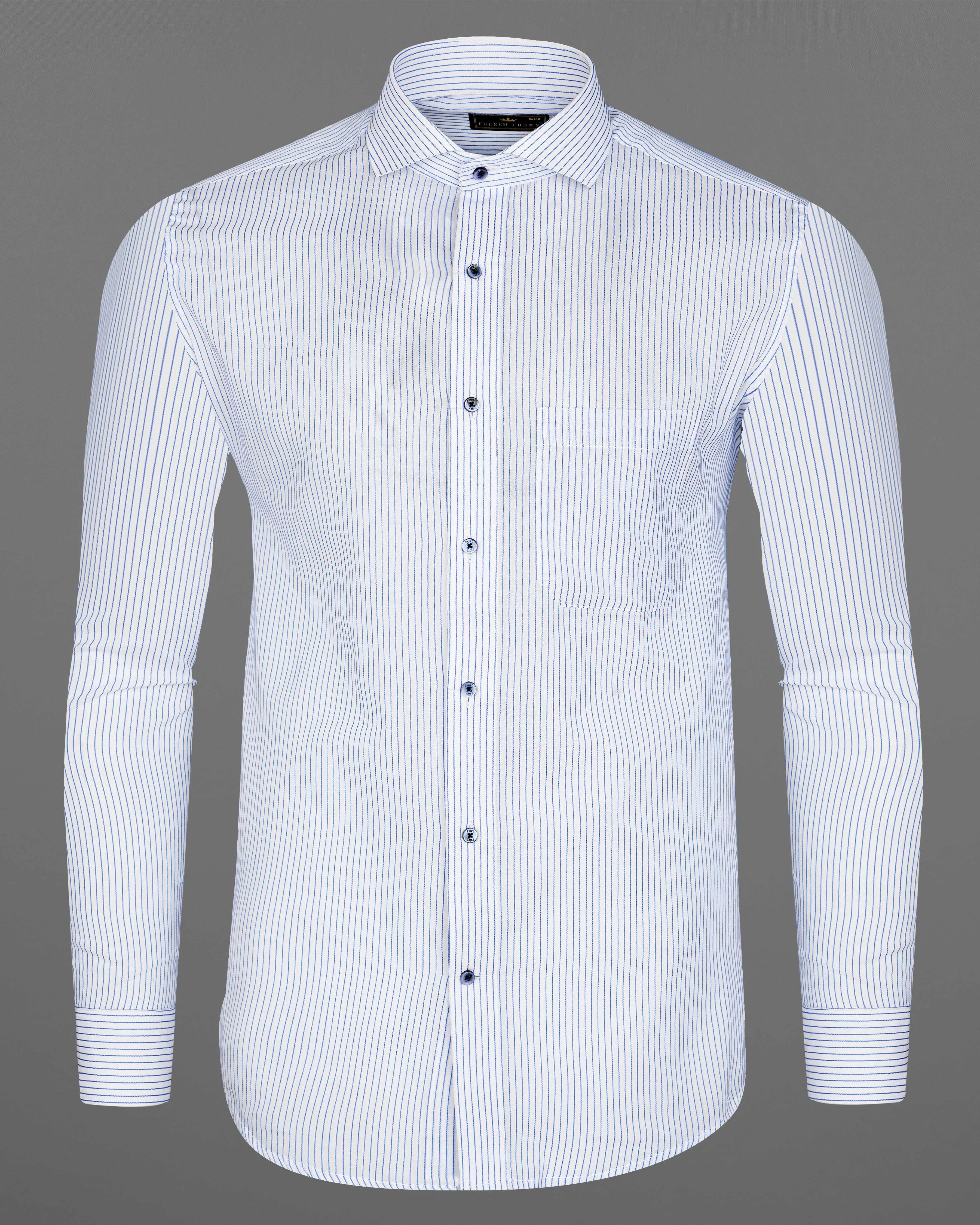 Bright White with Sapphire Blue Striped Dobby Textured Premium Giza Cotton Shirt sold by French Crown product image thumbnail 5