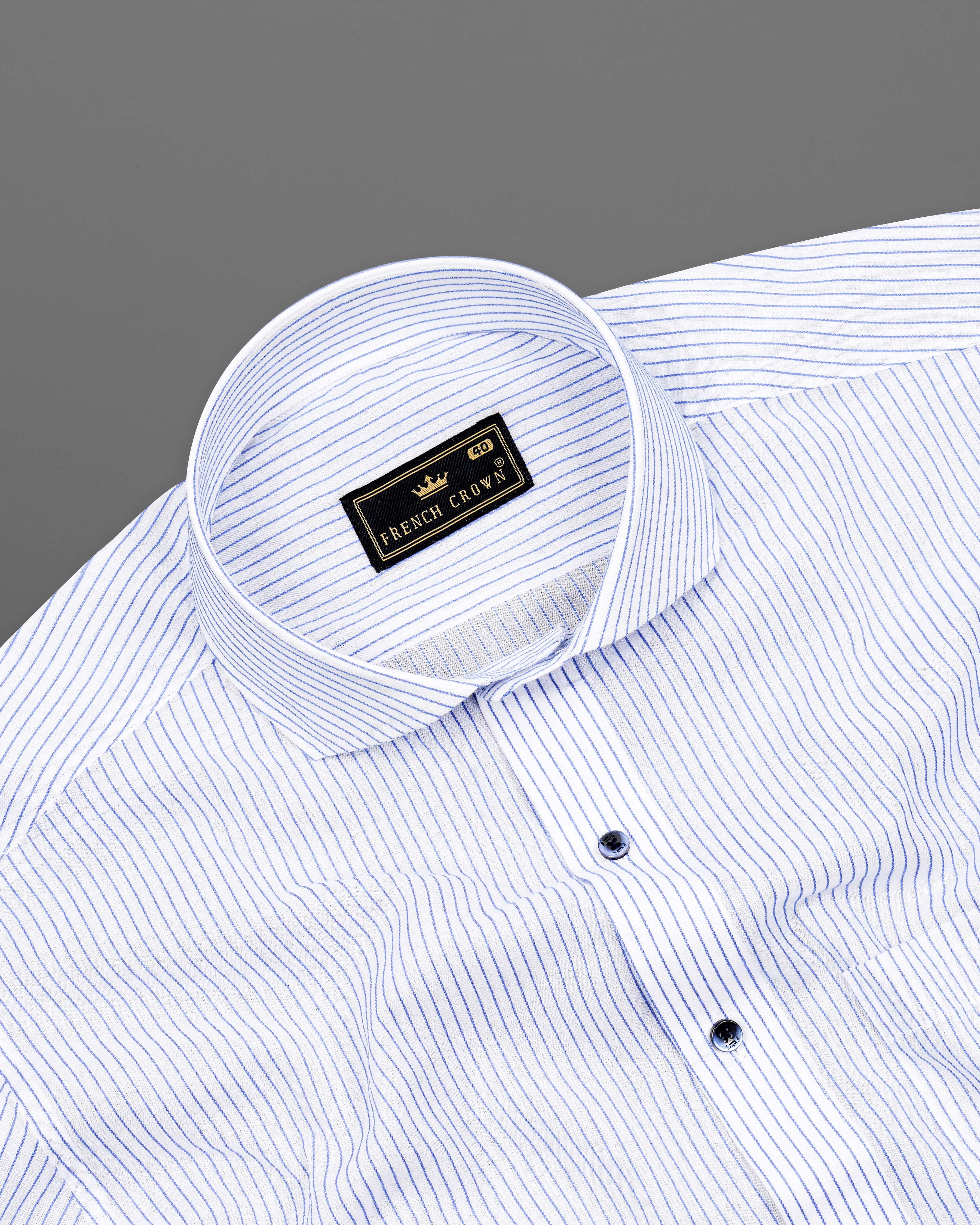 Bright White with Sapphire Blue Striped Dobby Textured Premium Giza Cotton Shirt sold by French Crown product image thumbnail 4