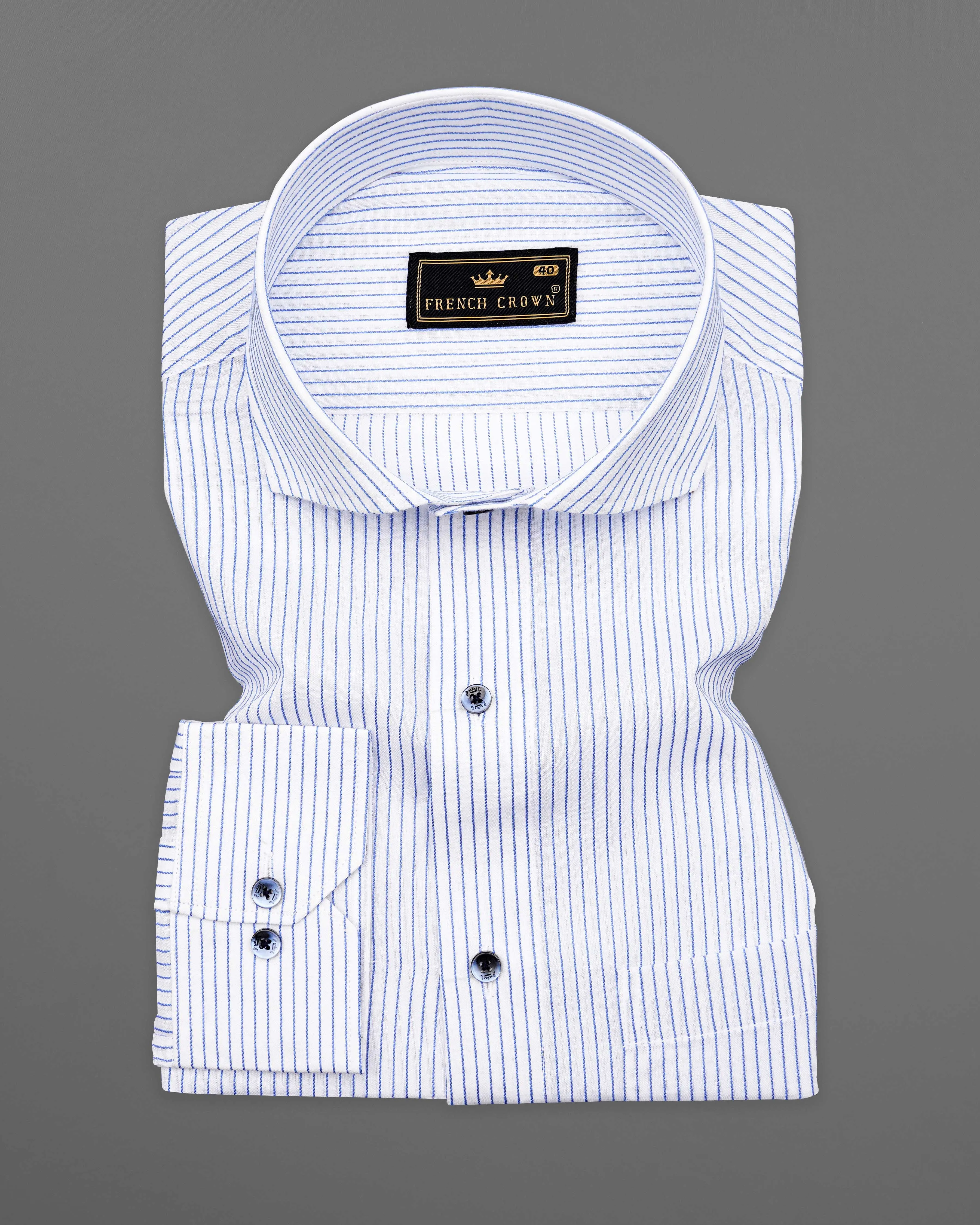 Bright White with Sapphire Blue Striped Dobby Textured Premium Giza Cotton Shirt sold by French Crown product image thumbnail 3