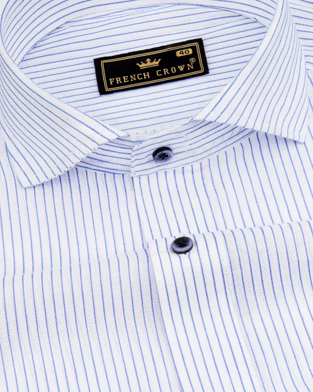 Bright White with Sapphire Blue Striped  Dobby Textured Premium Giza Cotton Shirt sold by French Crown