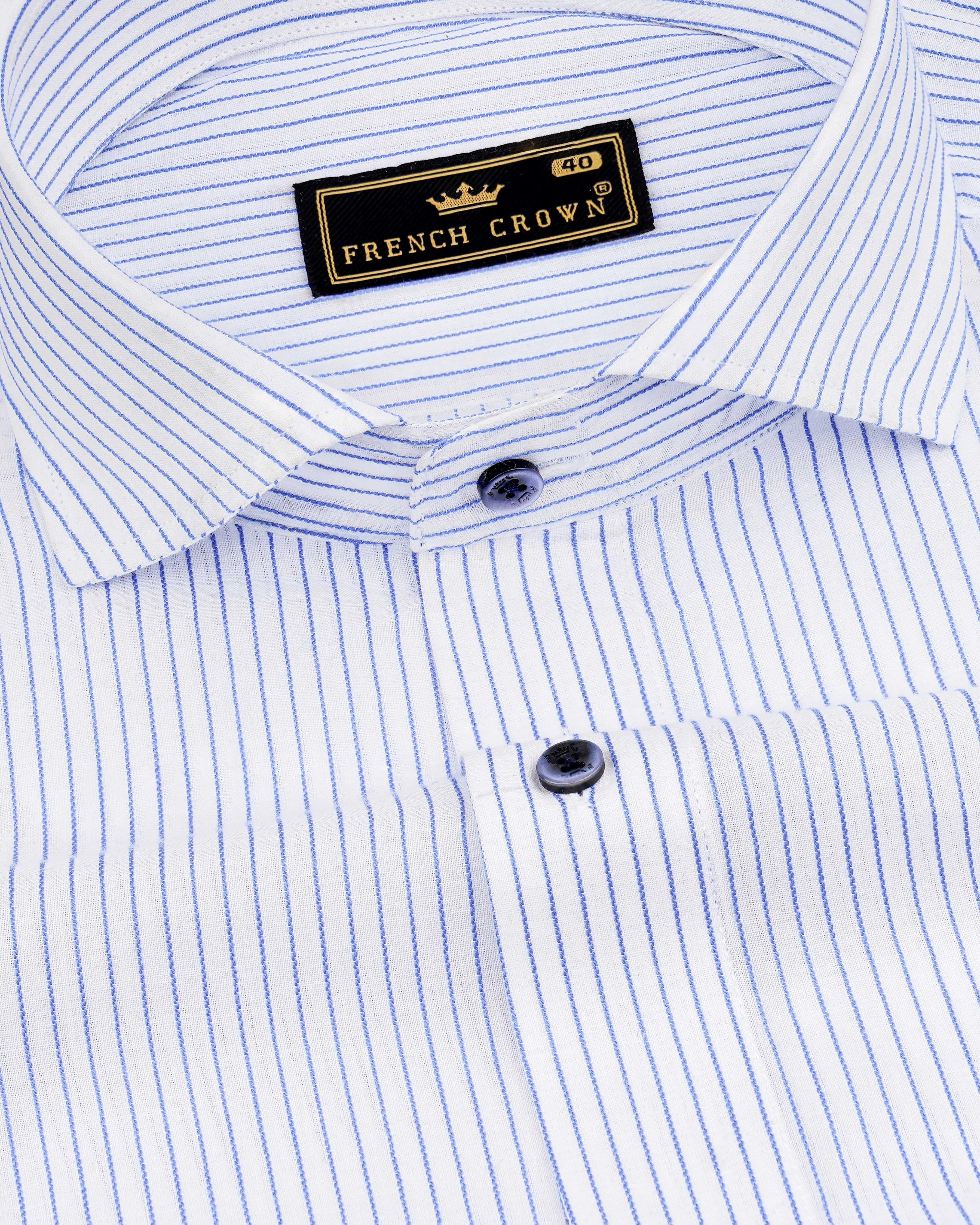 Bright White with Sapphire Blue Striped Dobby Textured Premium Giza Cotton Shirt sold by French Crown