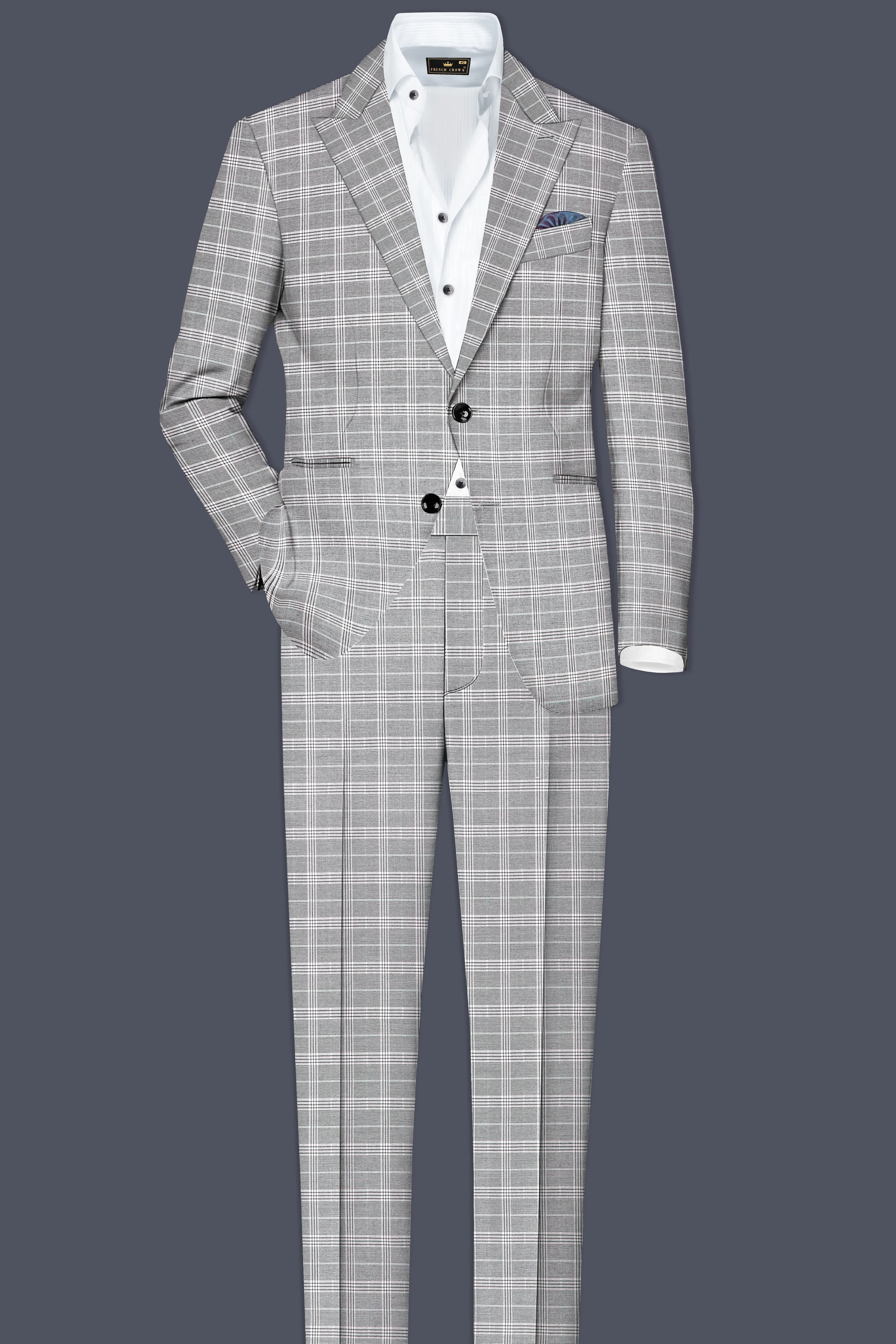 Venus Gray Plaid Wool Rich Single Breasted Suit sold by French Crown product image thumbnail 4