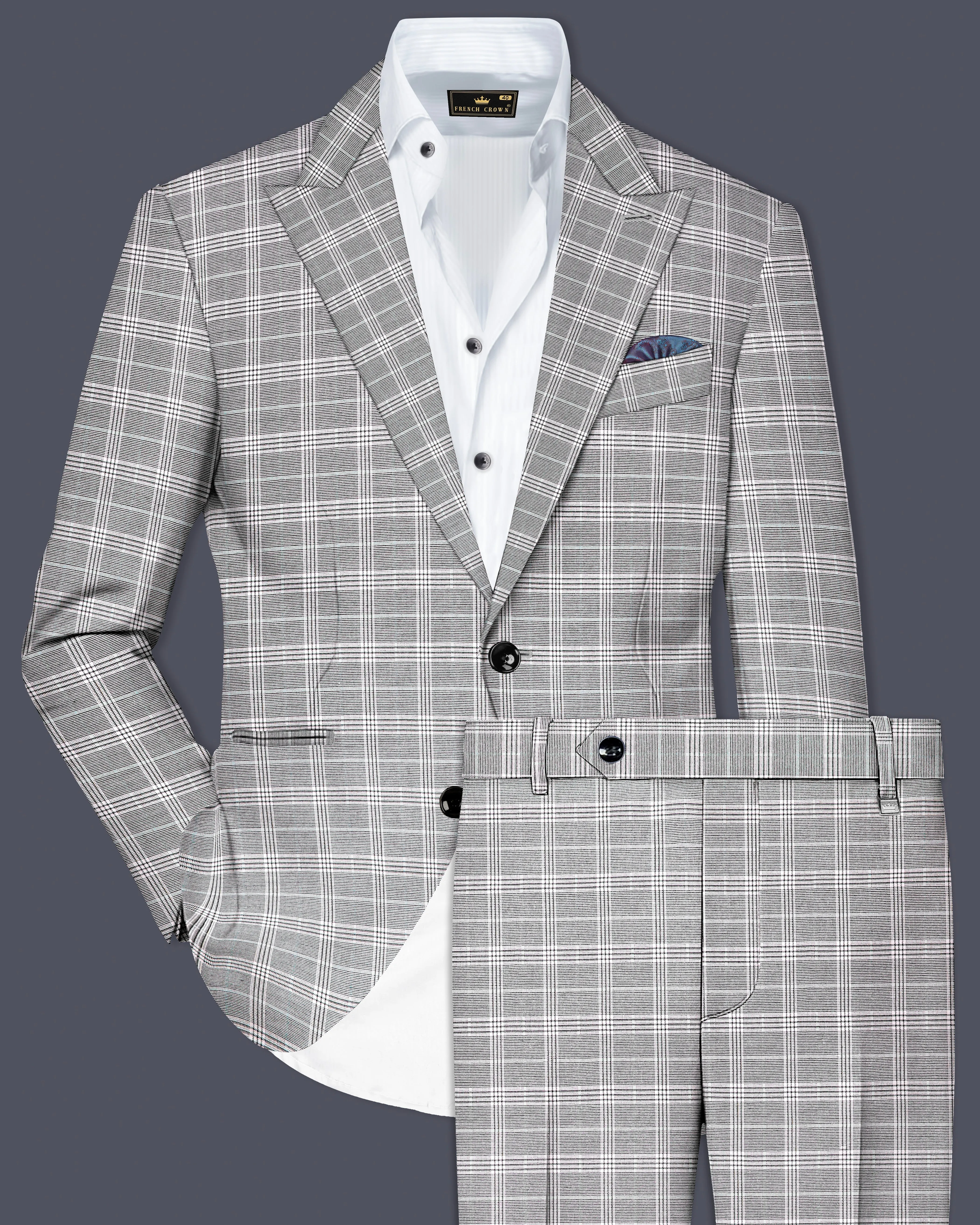 Venus Gray Plaid Wool Rich Single Breasted Suit sold by French Crown