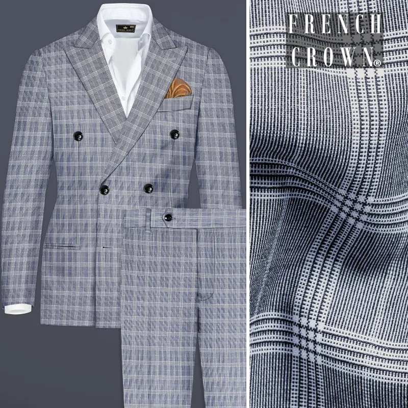 Mountain Mist Blue Plaid Wool Rich Double Breasted Suit sold by French Crown