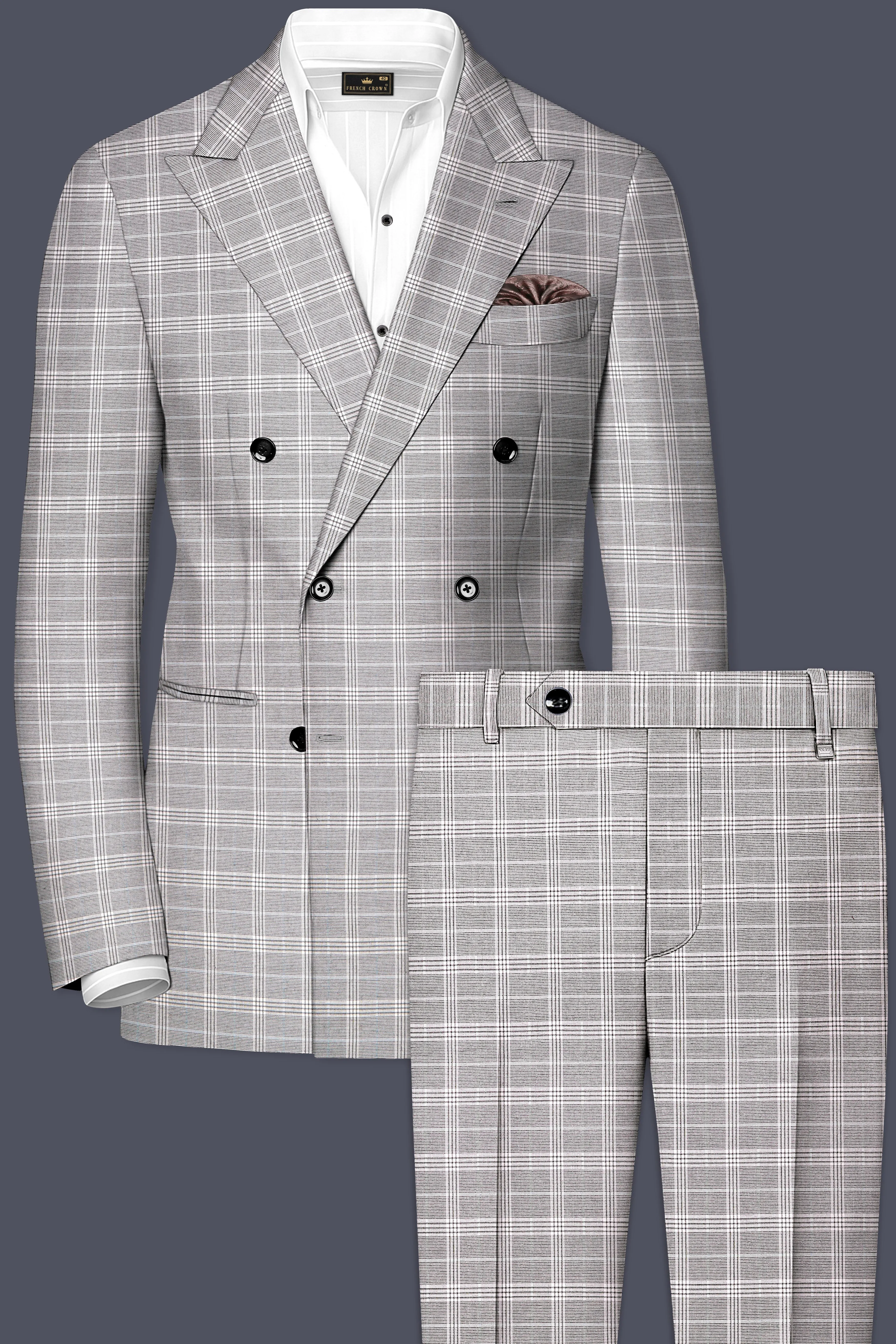 Monsoon Gray Plaid Wool Rich Double Breasted Suit sold by French Crown product image thumbnail 2