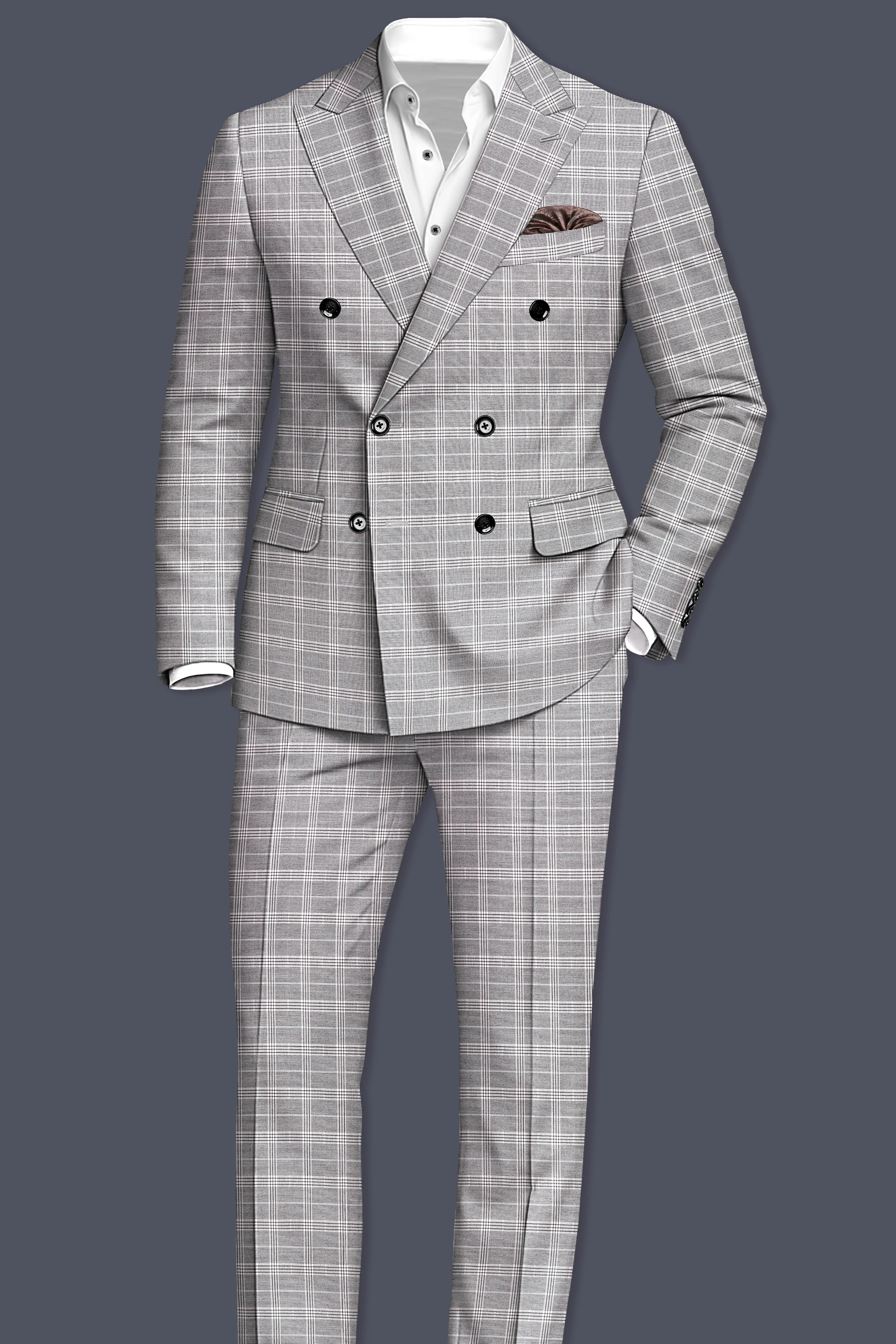 Monsoon Gray Plaid Wool Rich Double Breasted Suit sold by French Crown product image thumbnail 4
