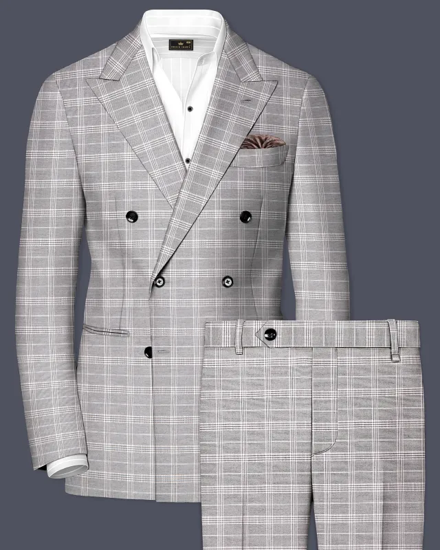 Monsoon Gray Plaid Wool Rich Double Breasted Suit sold by French Crown