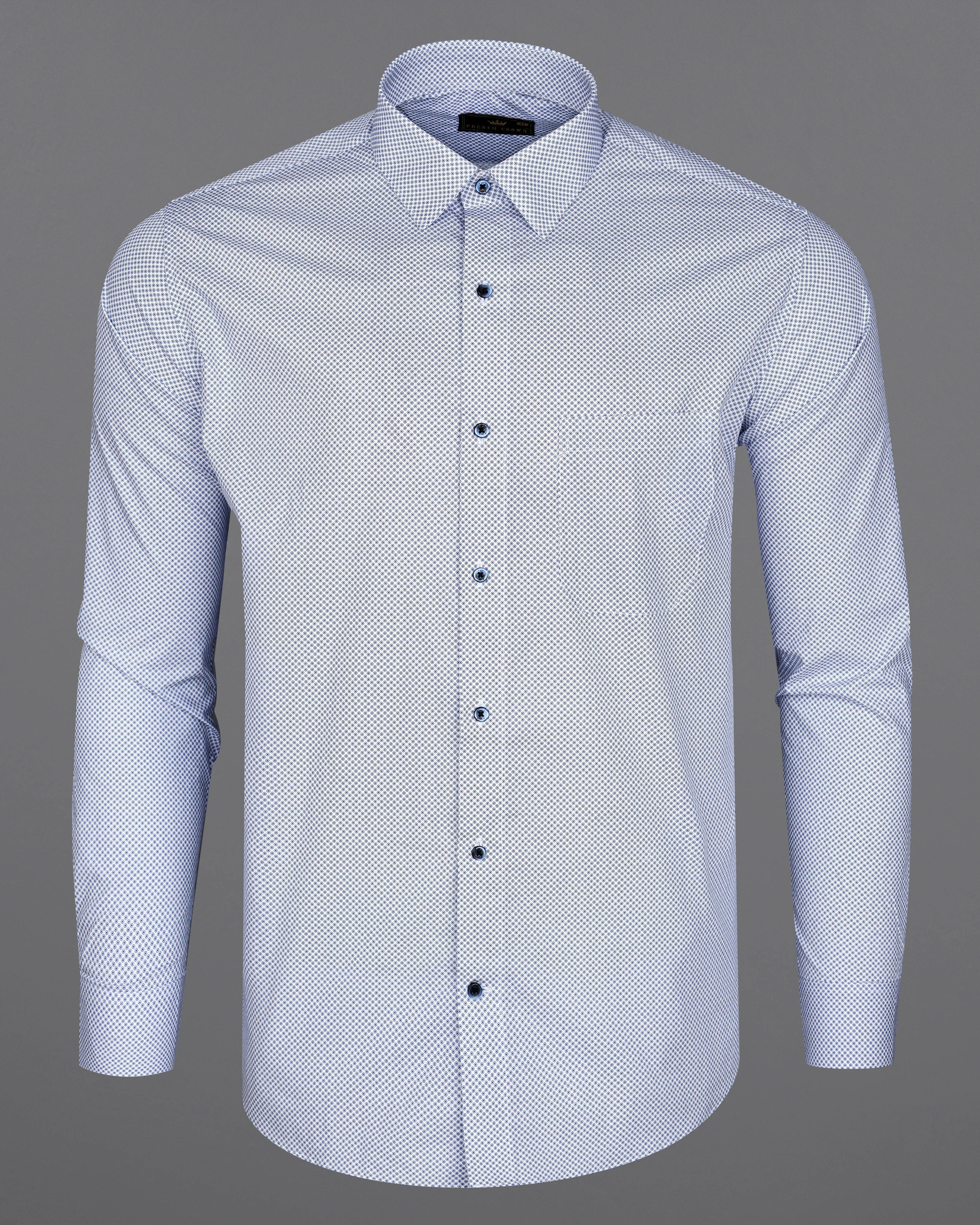 Bright White with Lapis Blue Printed Premium Cotton Shirt sold by French Crown product image thumbnail 5