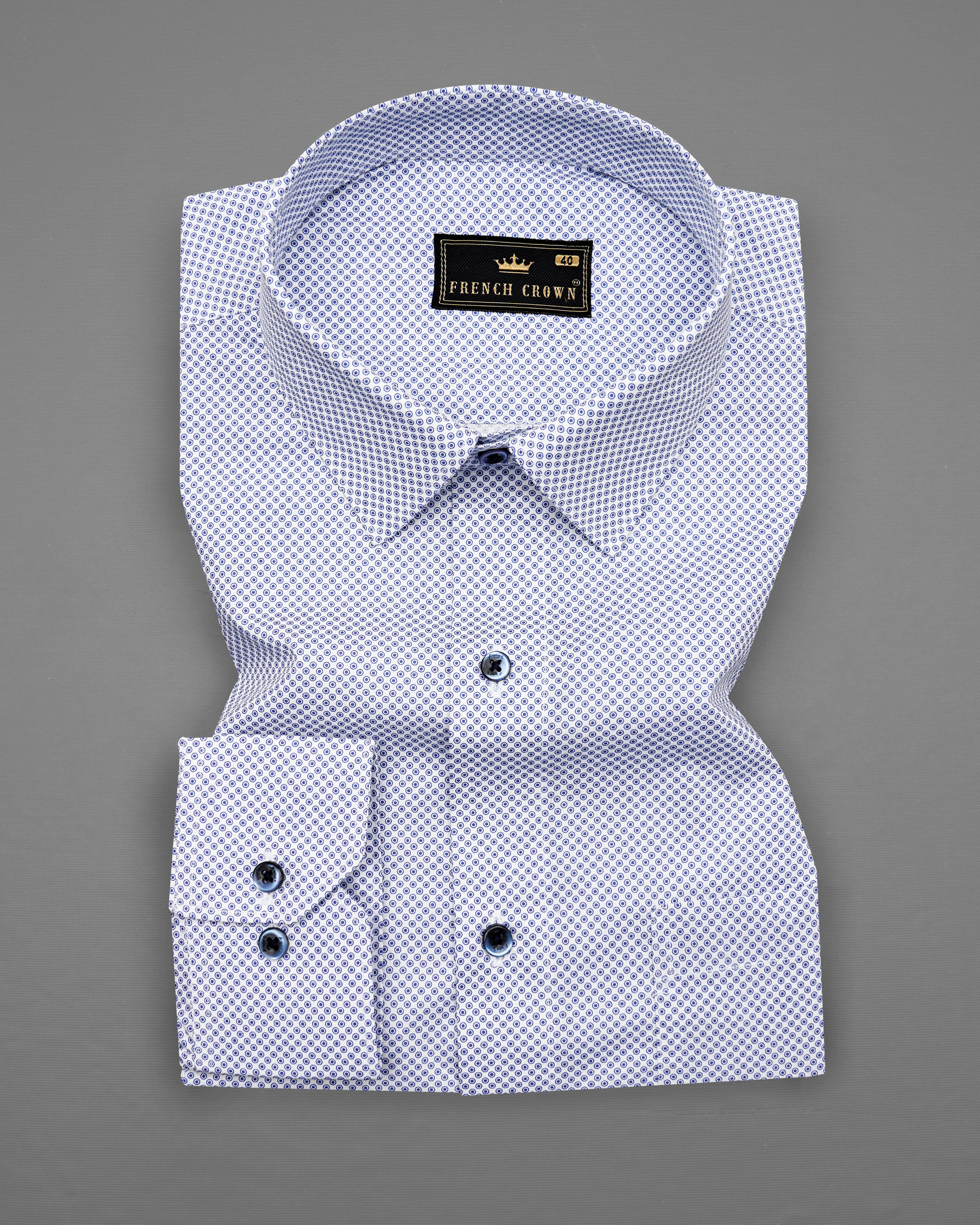 Bright White with Lapis Blue Printed Premium Cotton Shirt sold by French Crown product image thumbnail 3
