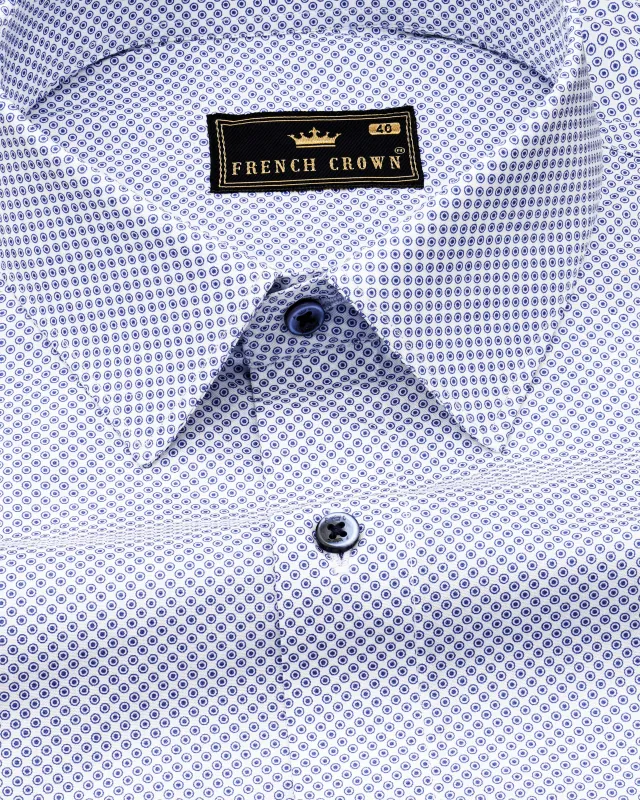Bright White with Lapis Blue Printed Premium Cotton Shirt sold by French Crown