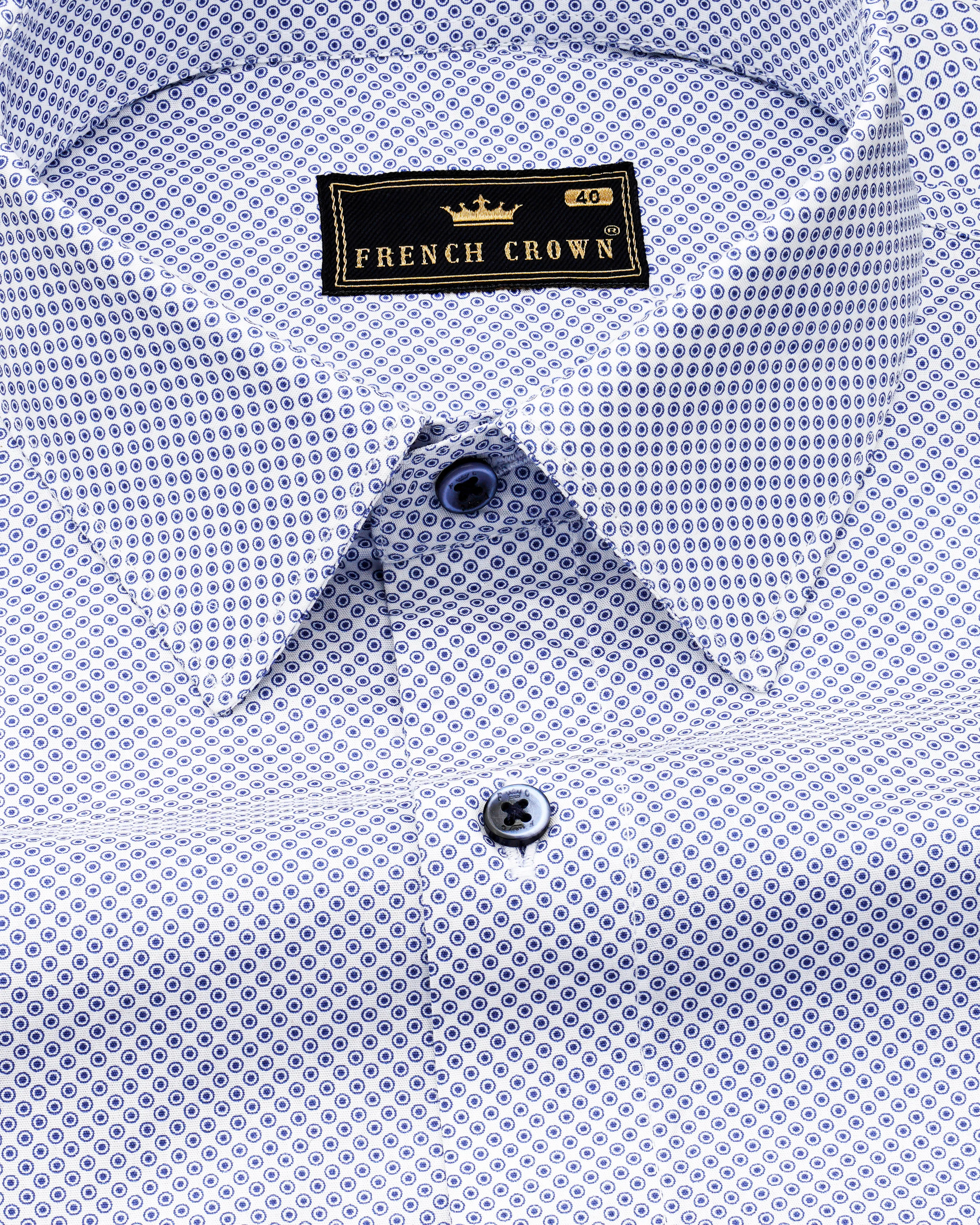 Bright White with Lapis Blue Printed Premium Cotton Shirt sold by French Crown