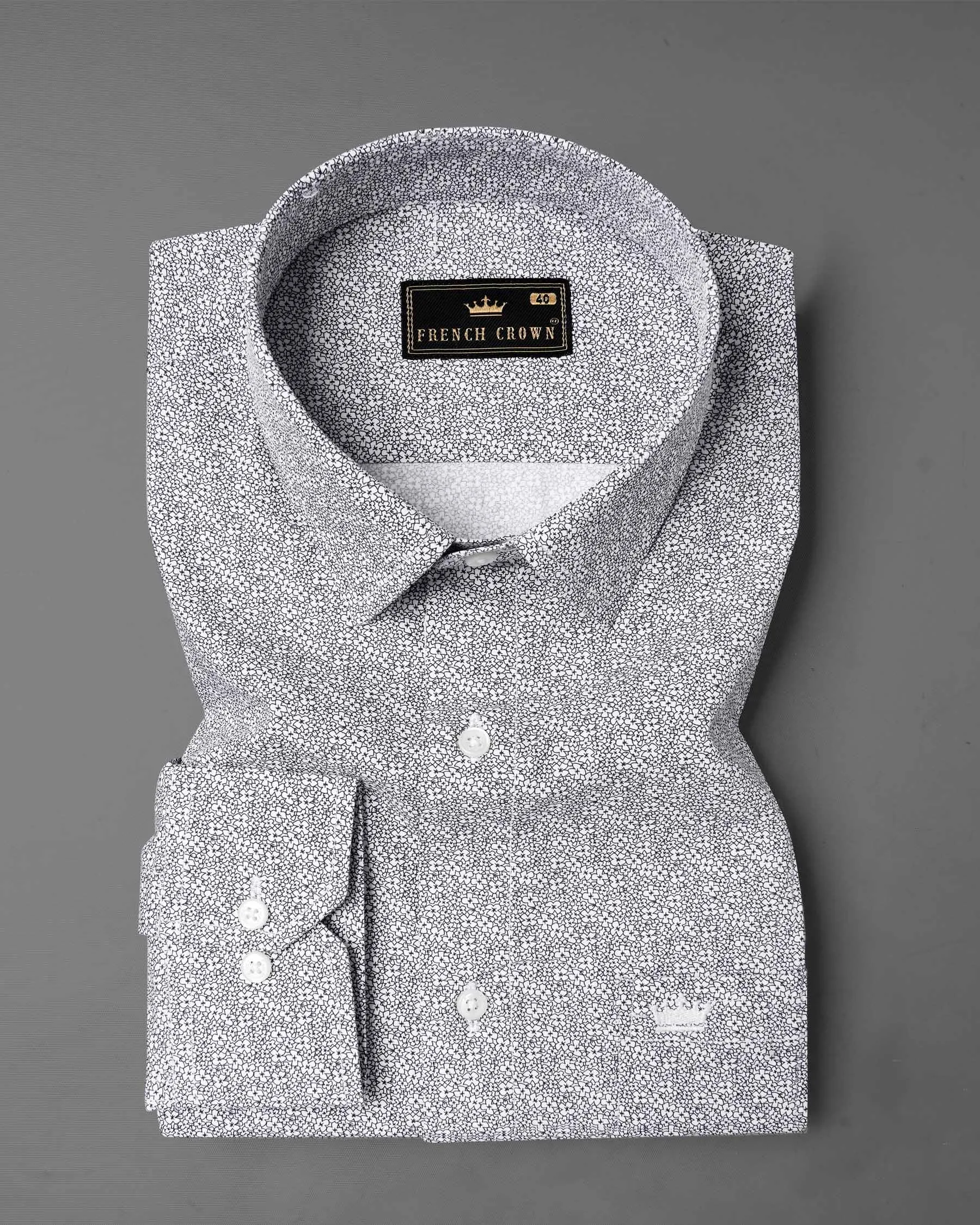 Bright White and Black Ditzy Printed Premium Cotton Shirt sold by French Crown product image thumbnail 3