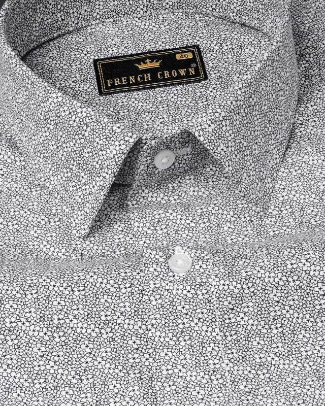 Bright White and Black Ditzy Printed Premium Cotton Shirt sold by French Crown