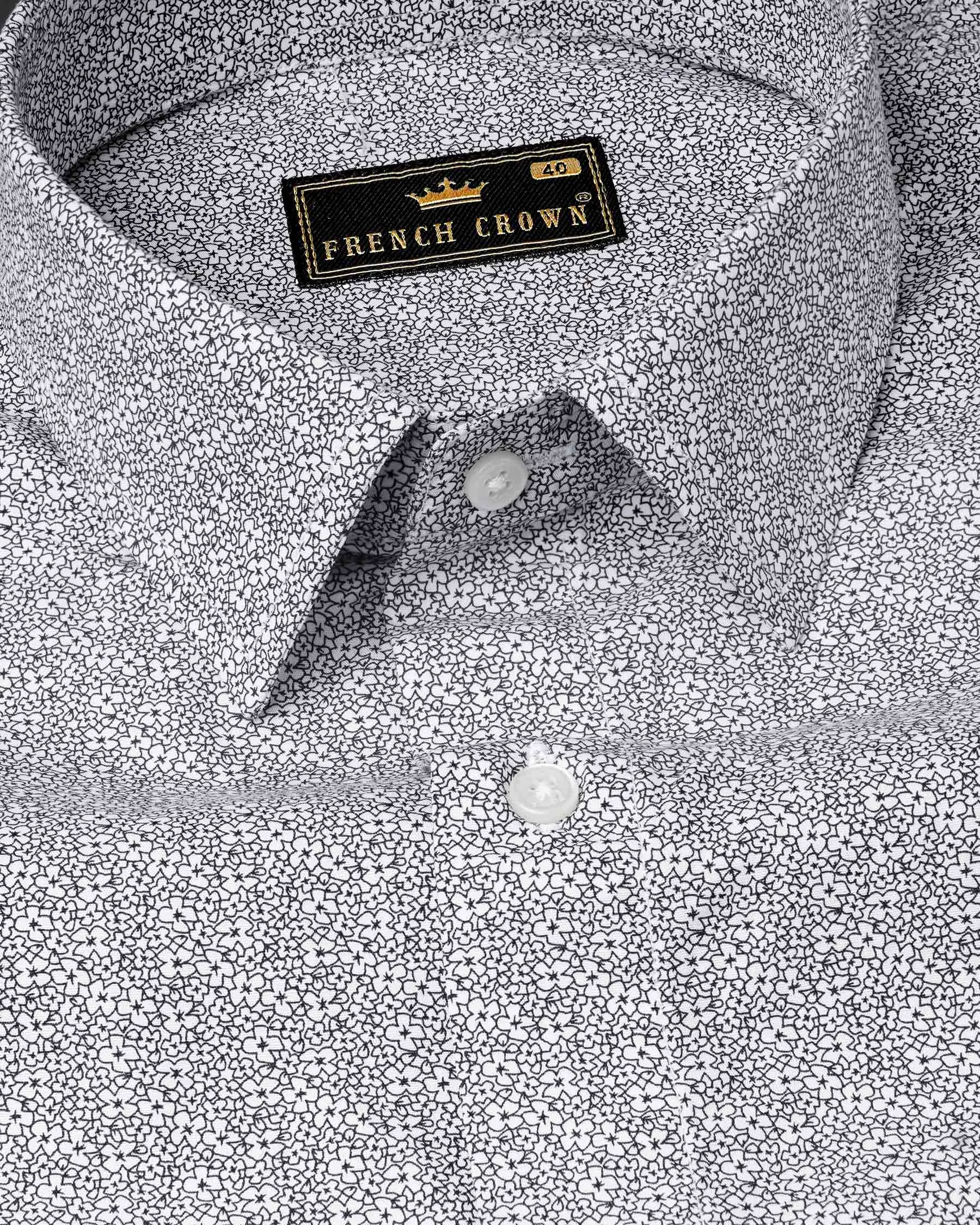 Bright White and Black Ditzy Printed Premium Cotton Shirt sold by French Crown