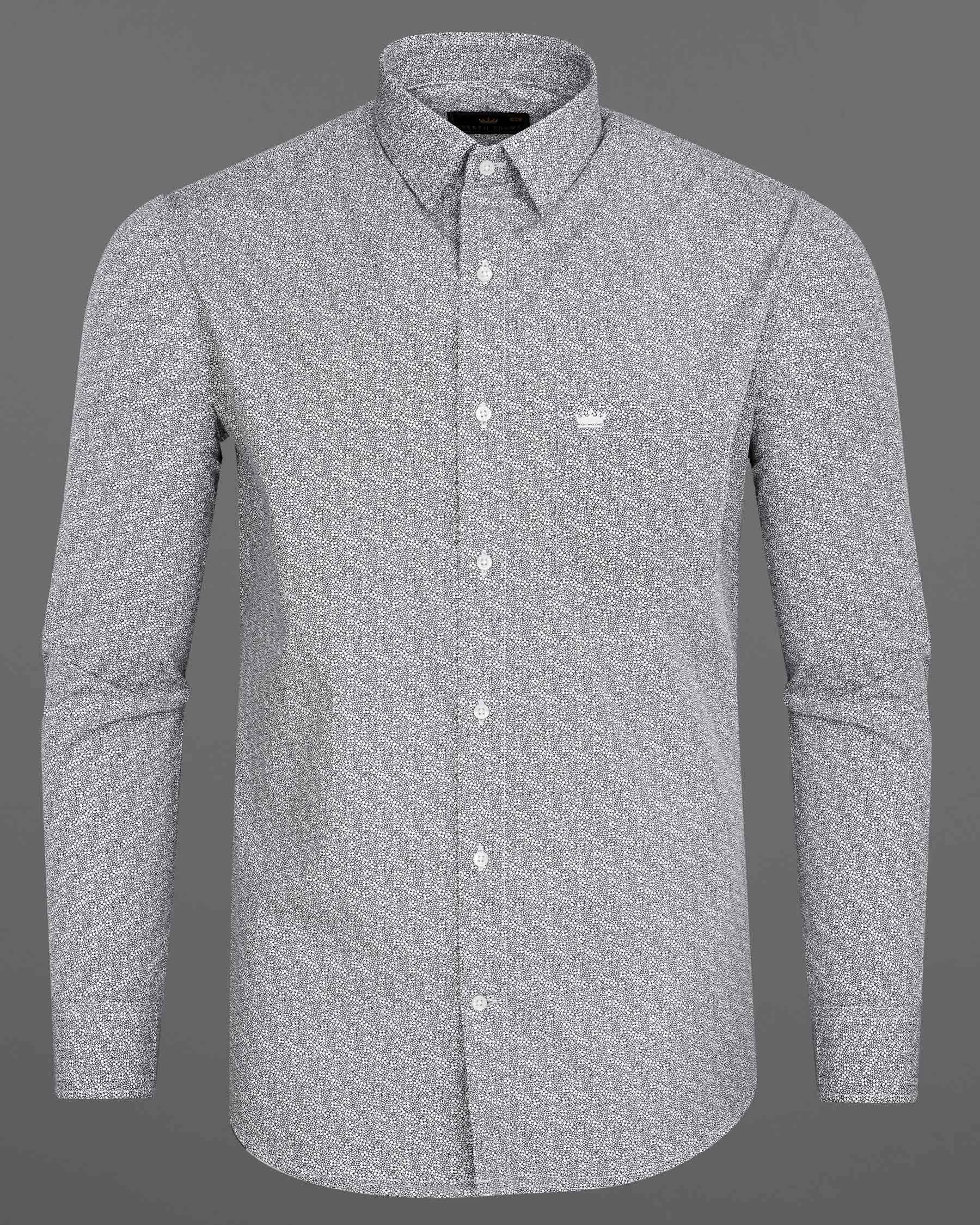 Bright White and Black Ditzy Printed Premium Cotton Shirt sold by French Crown product image thumbnail 5