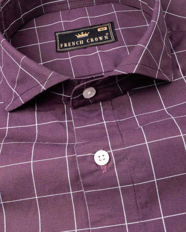 Wenge Windowpane Dobby Textured Premium Giza Cotton Shirt sold by French Crown