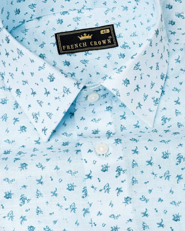 Mercury Blue Printed Luxurious Linen Shirt sold by French Crown