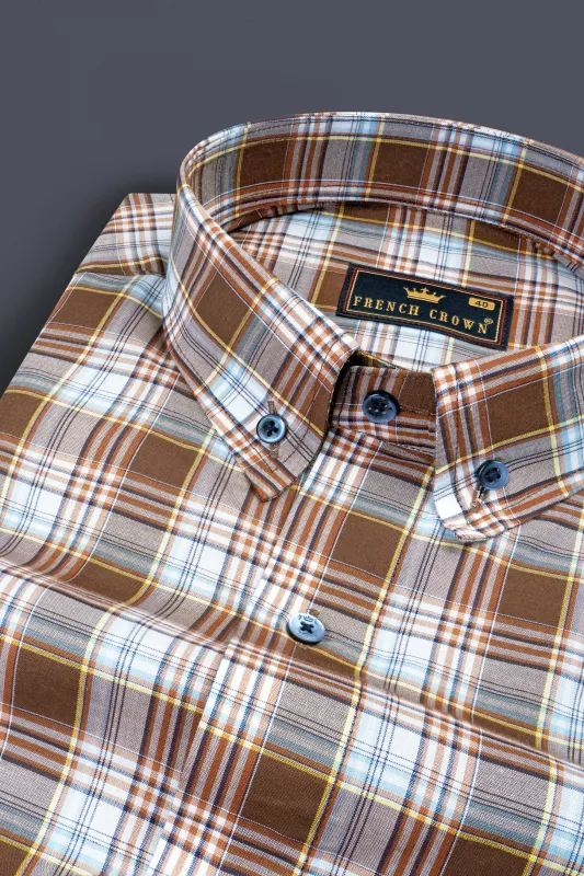 Shingle Fawn Multicolour Plaid Premium Cotton Shirt sold by French Crown