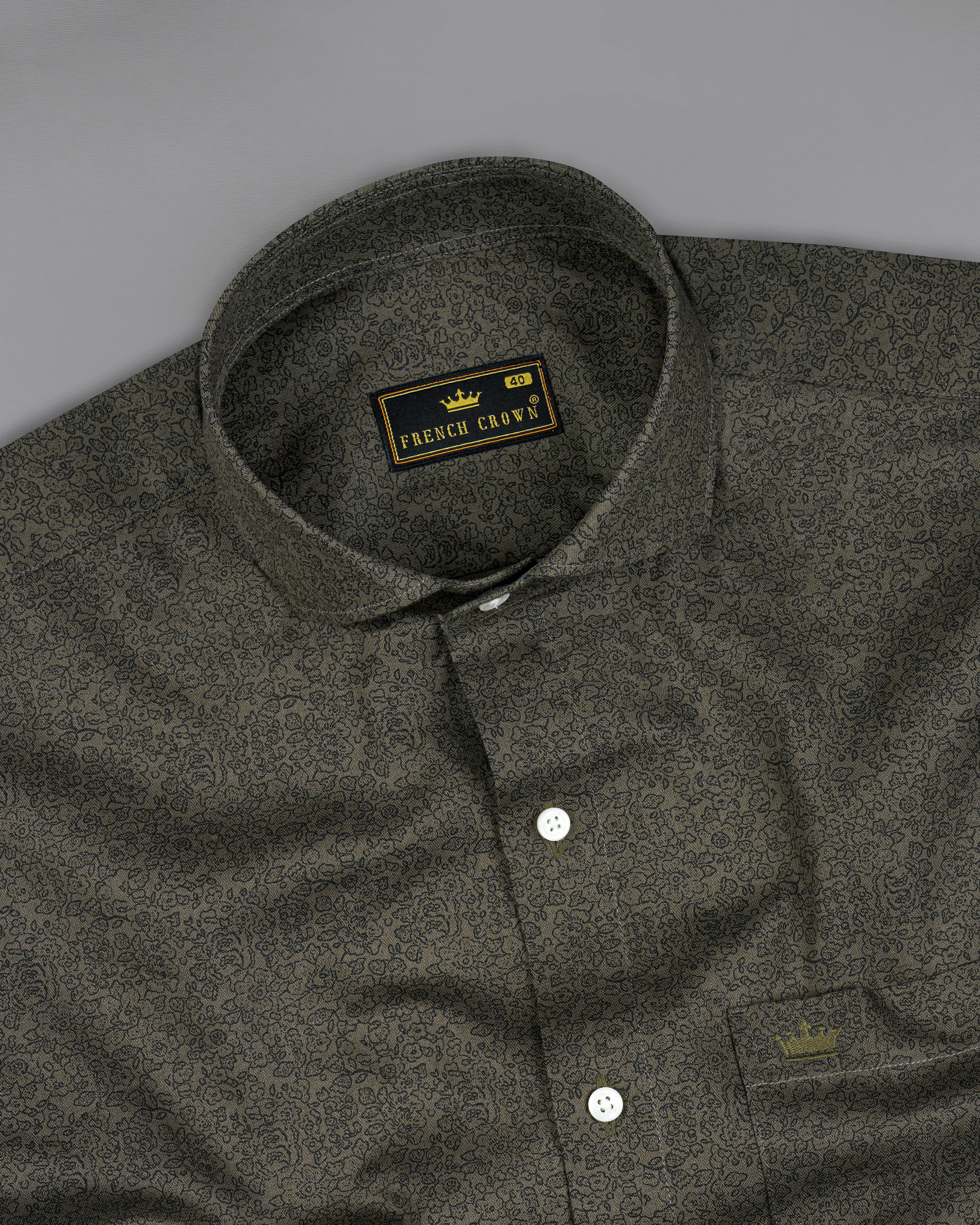 Dorado Green Ditsy Printed Dobby Premium Giza Cotton Shirt sold by French Crown product image thumbnail 4