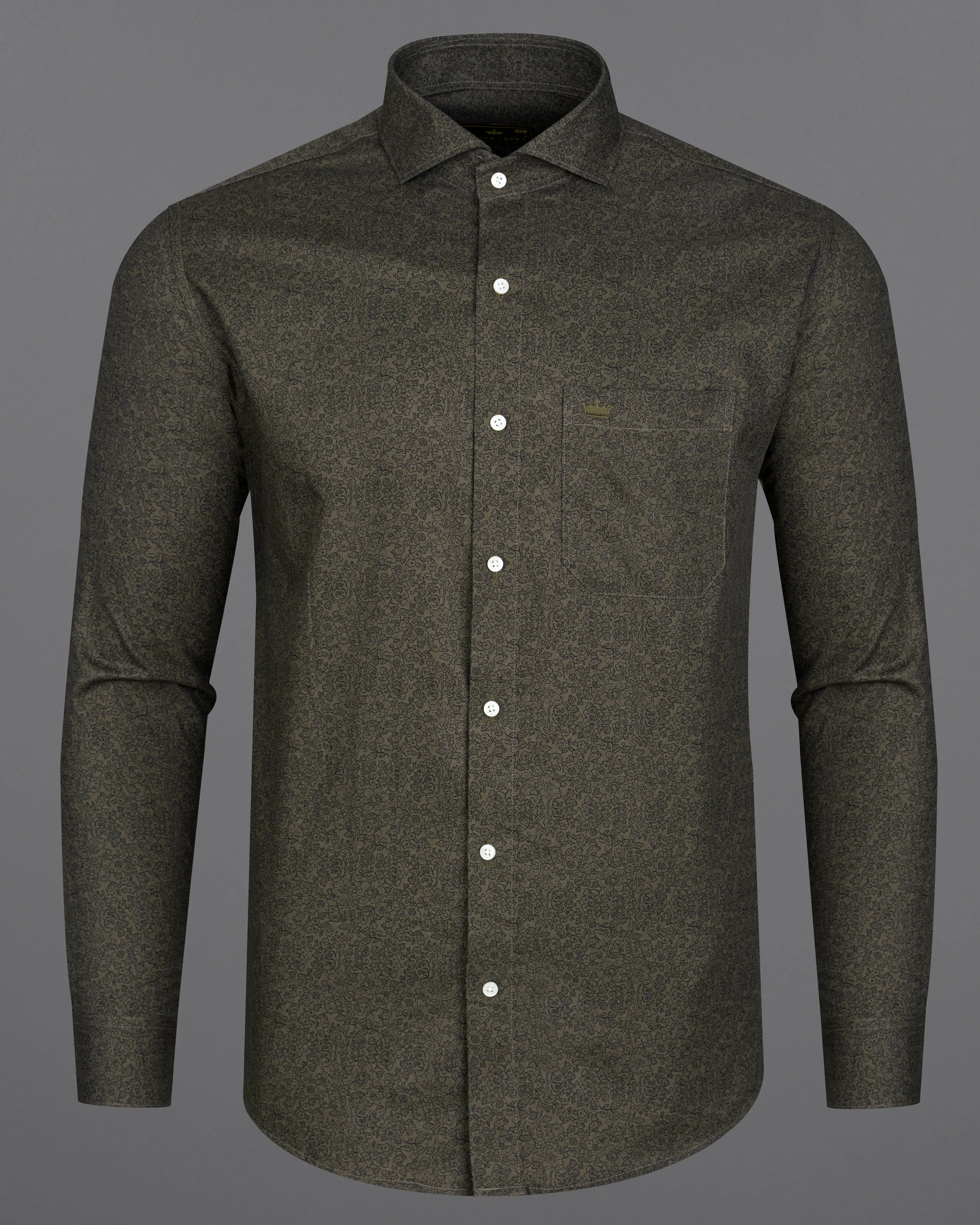 Dorado Green Ditsy Printed Dobby Premium Giza Cotton Shirt sold by French Crown product image thumbnail 5