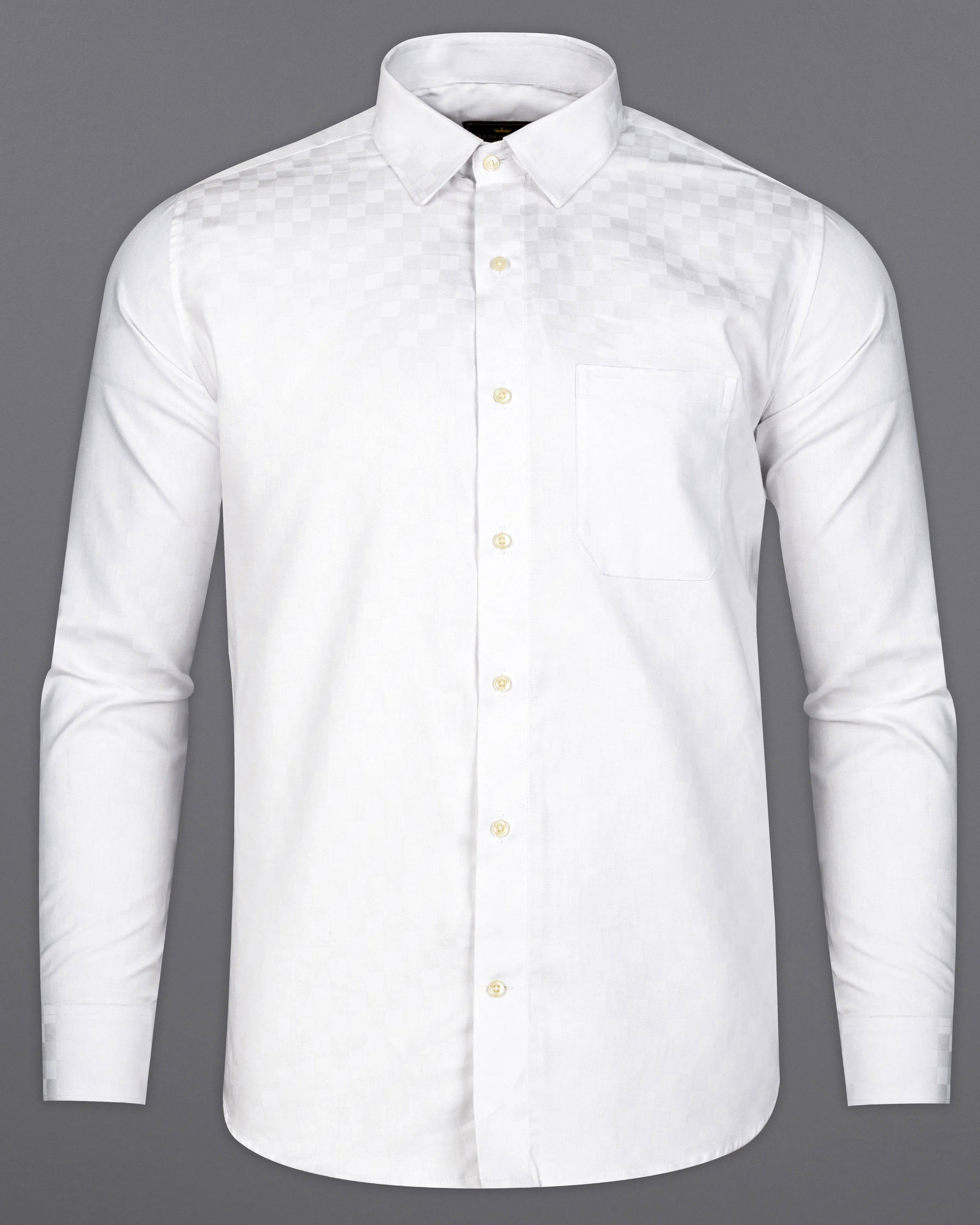 Bright White Checked Dobby Textured Premium Giza Cotton Shirt sold by French Crown product image thumbnail 5