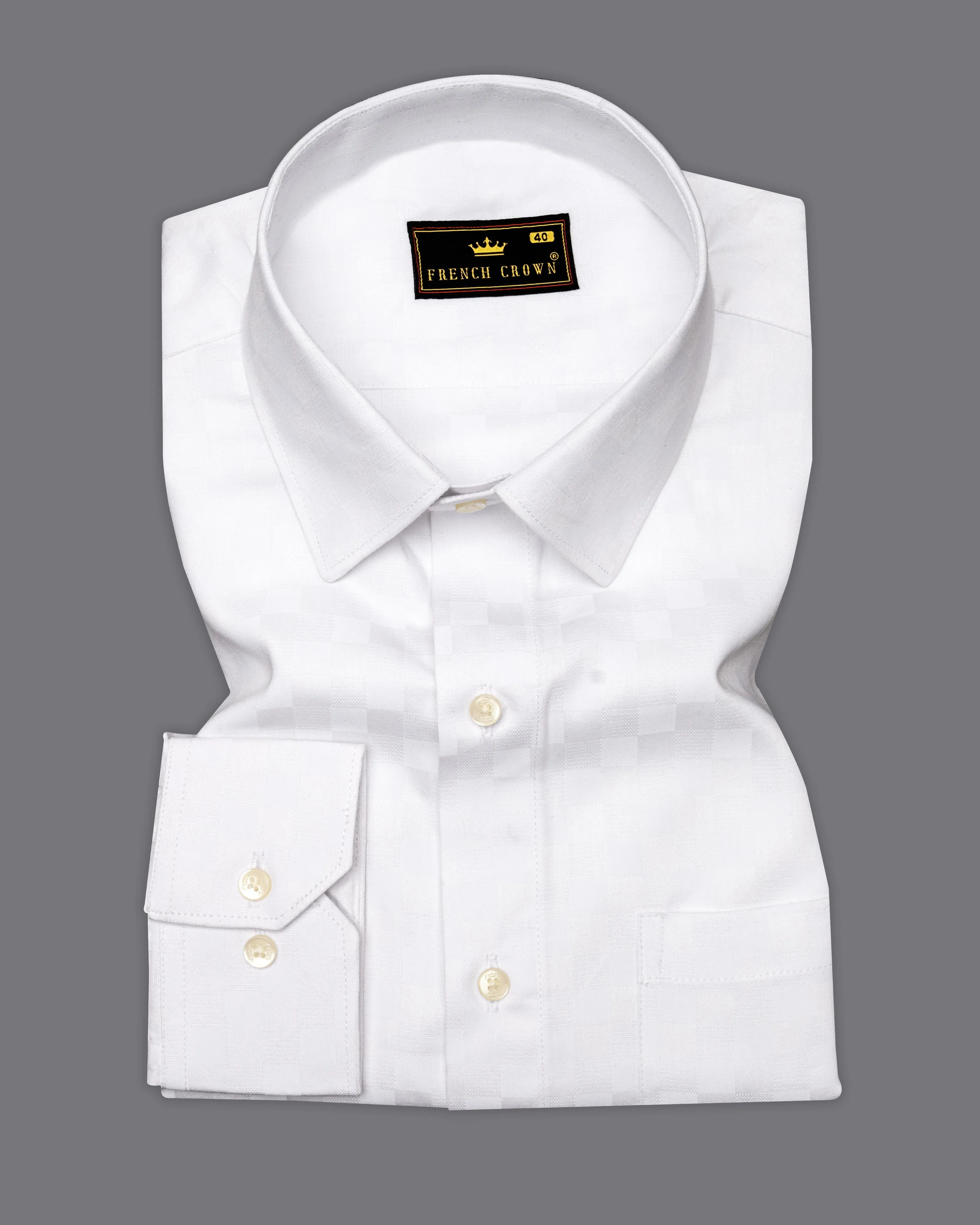 Bright White Checked Dobby Textured Premium Giza Cotton Shirt sold by French Crown product image thumbnail 3