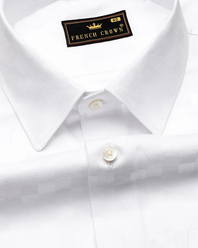 Bright White Checked Dobby Textured Premium Giza Cotton Shirt sold by French Crown