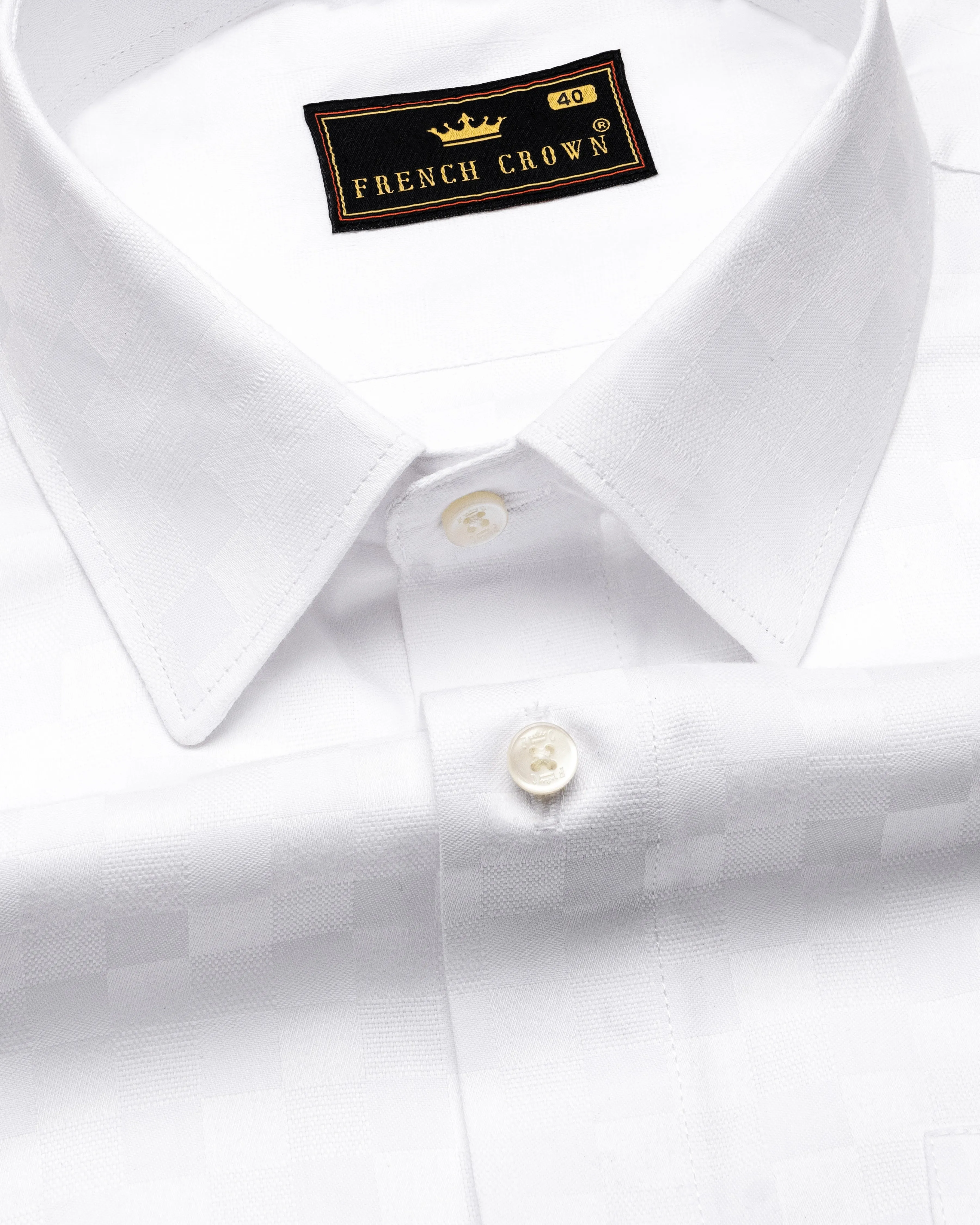 Bright White Checked Dobby Textured Premium Giza Cotton Shirt sold by French Crown