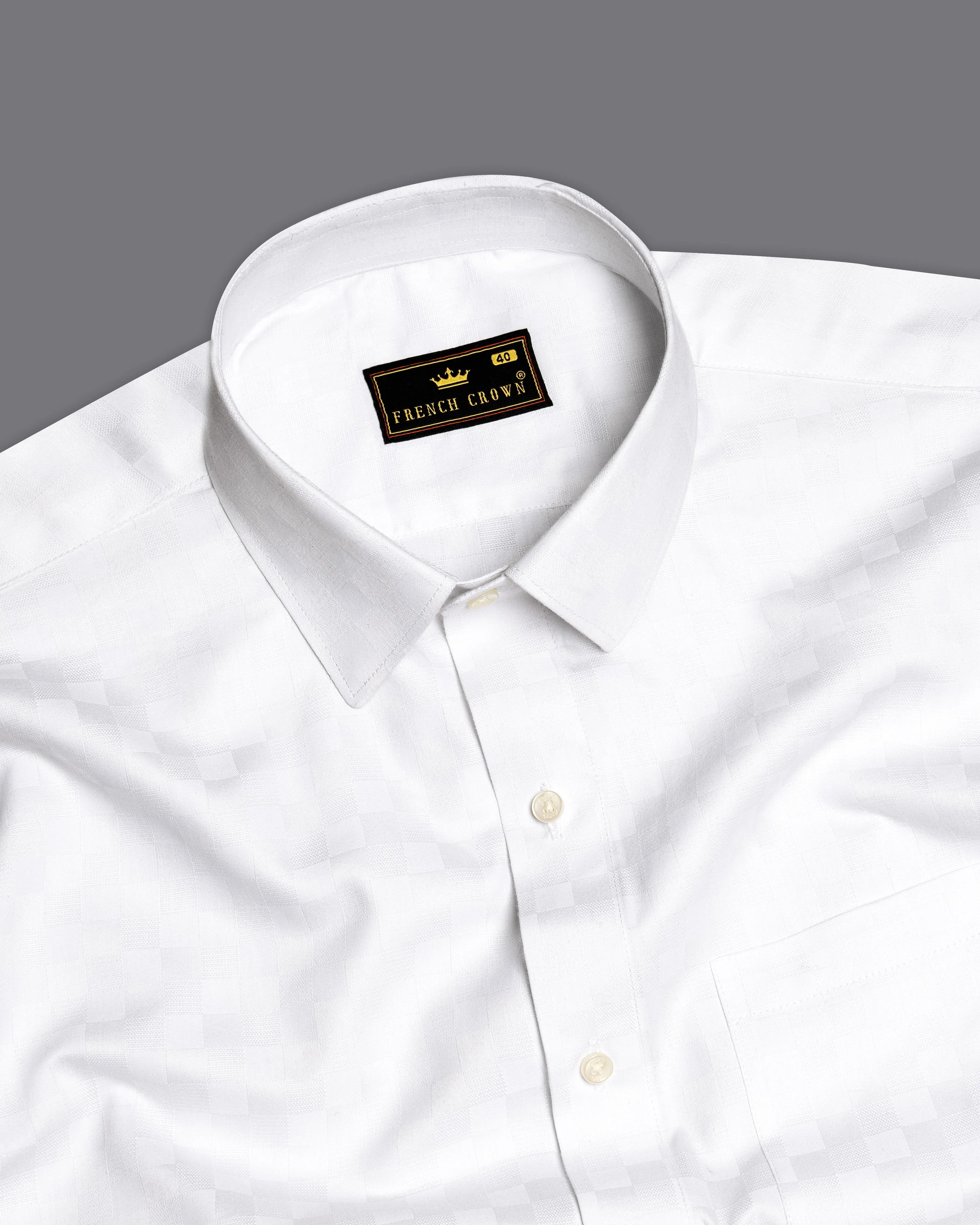 Bright White Checked Dobby Textured Premium Giza Cotton Shirt sold by French Crown product image thumbnail 4