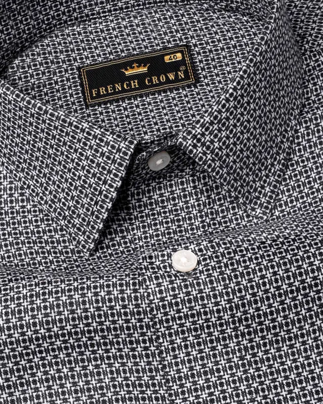 Jade Black and White Dobby Square Textured Premium Giza Cotton Shirt sold by French Crown